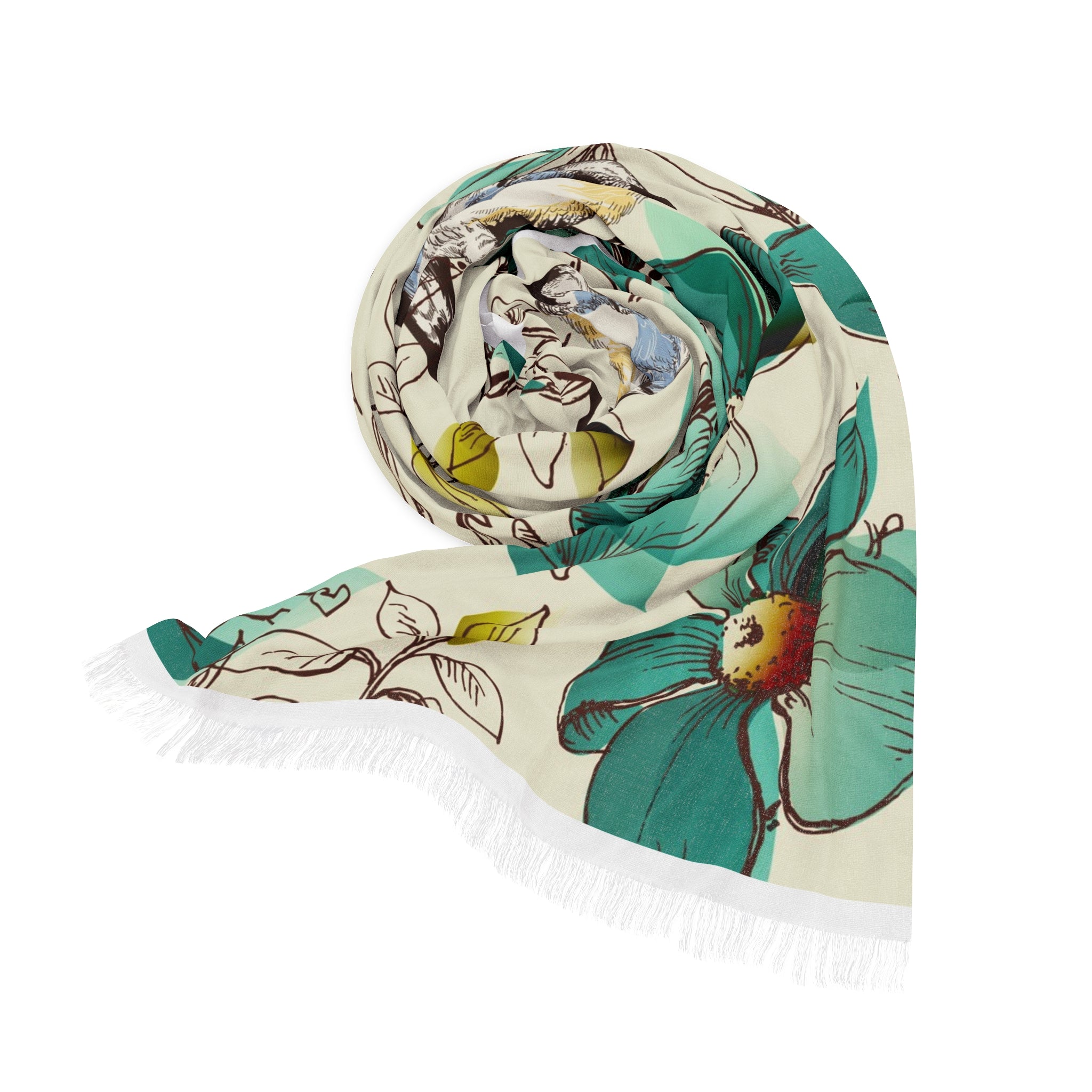 Bird & Teal Floral Lightweight Scarf — Spring Garden Wrap
