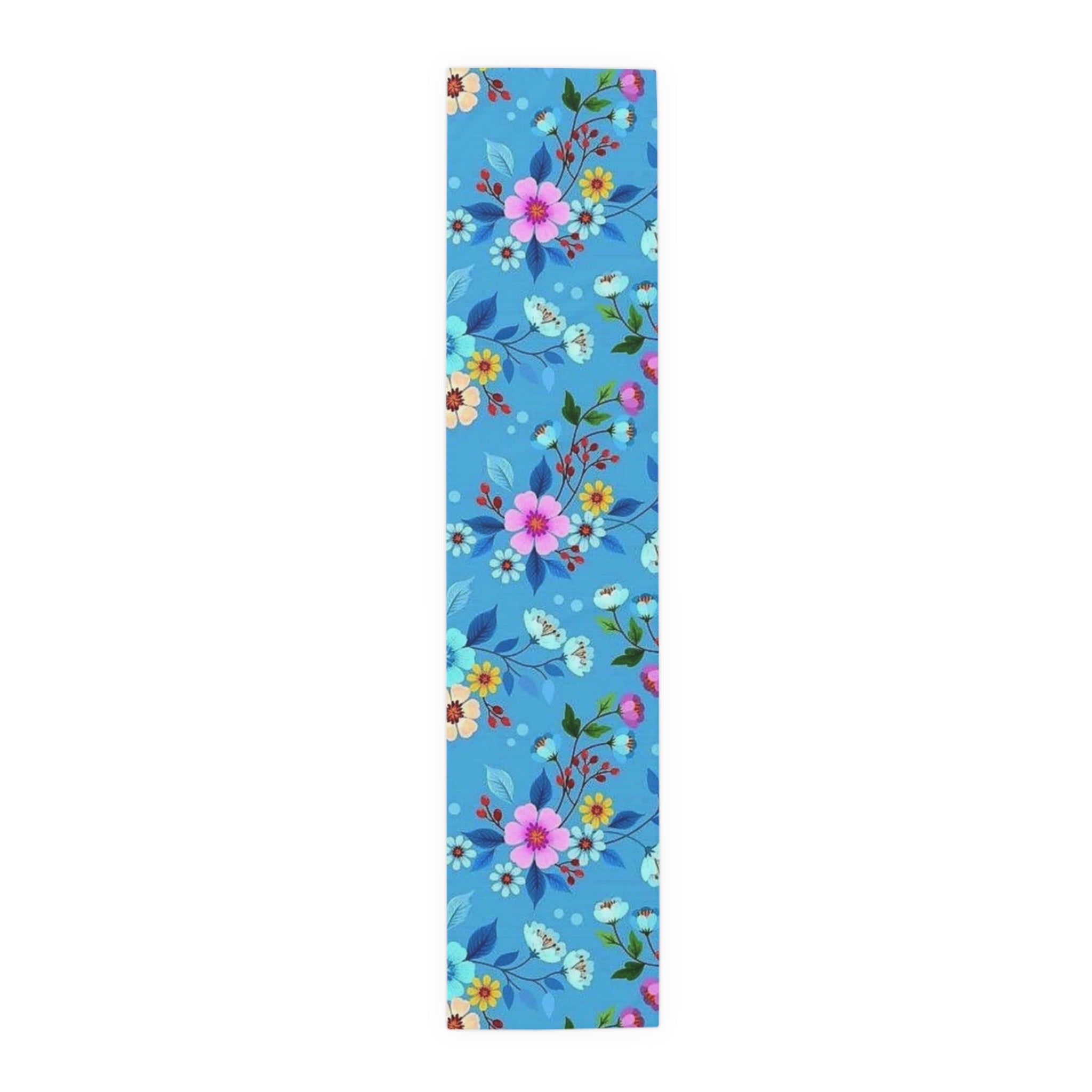 Blue Floral Table Runner – Spring Garden Cotton-Blend Dining Decor
