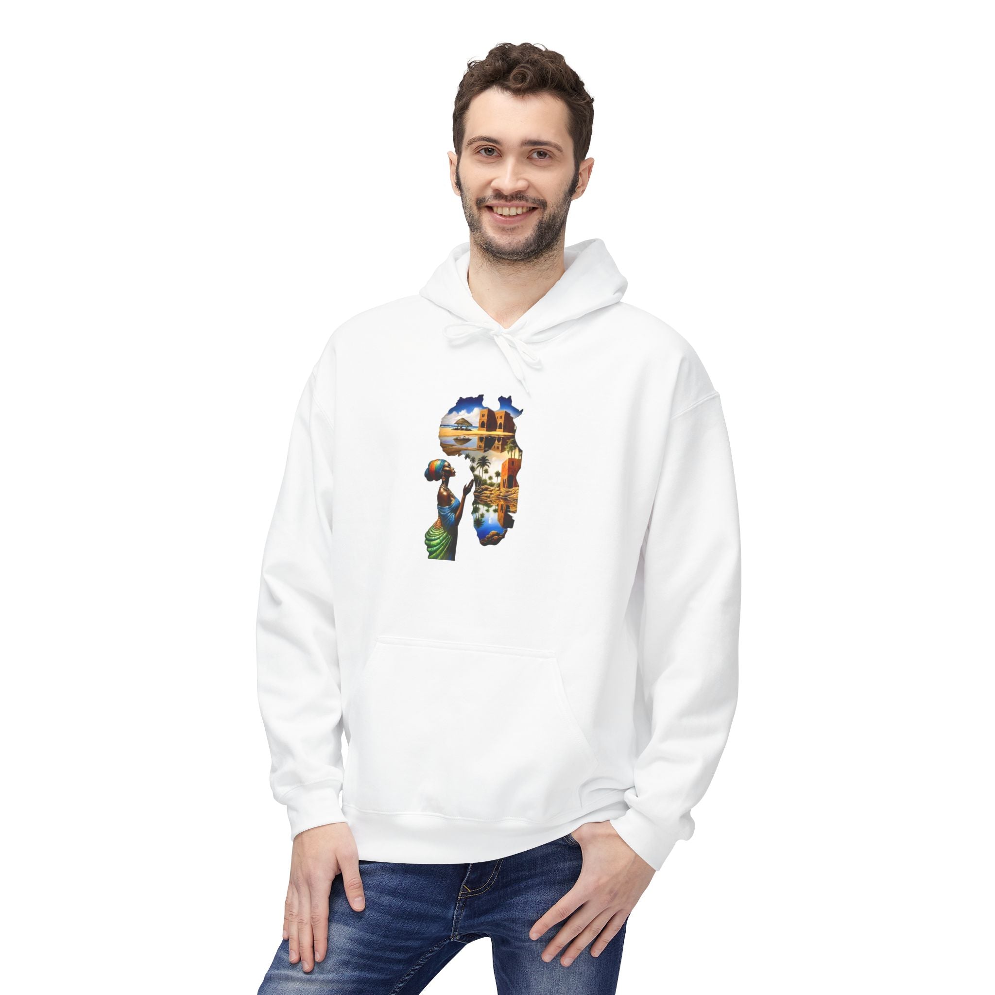 African Silhouette Hoodie — Colorful Safari & Village Landscape Design