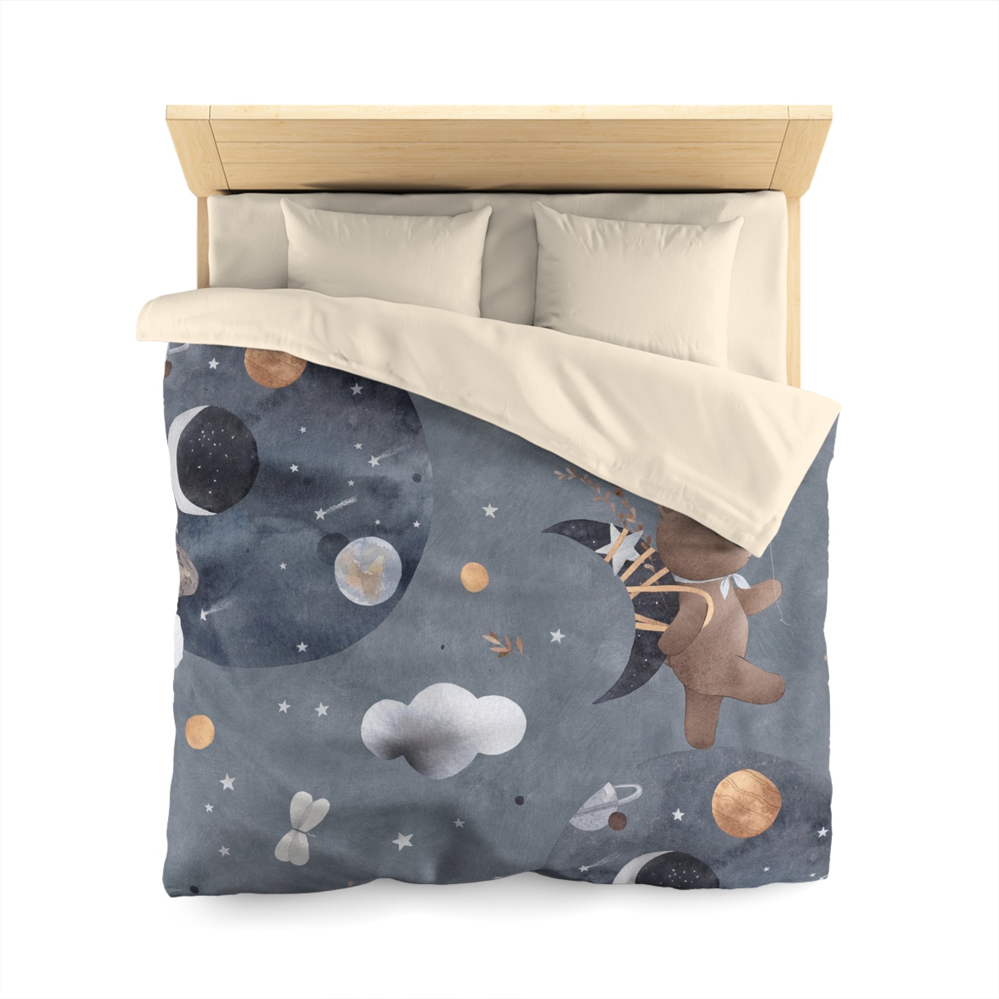 Children’s Space Bear Duvet Cover - Cute Moon & Cloud Nursery Bedding