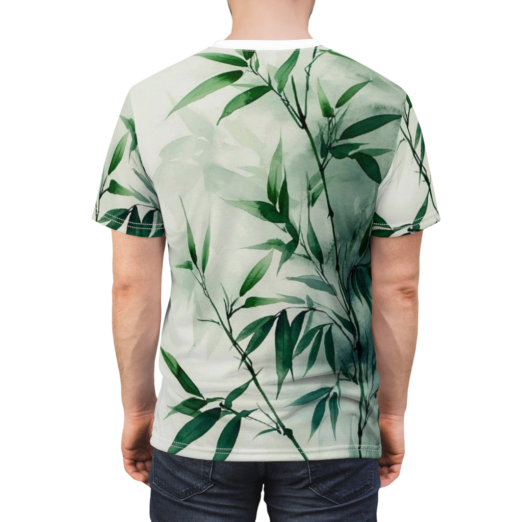 Botanical Bamboo Print Tee — All‑Over Green Leaf T‑Shirt