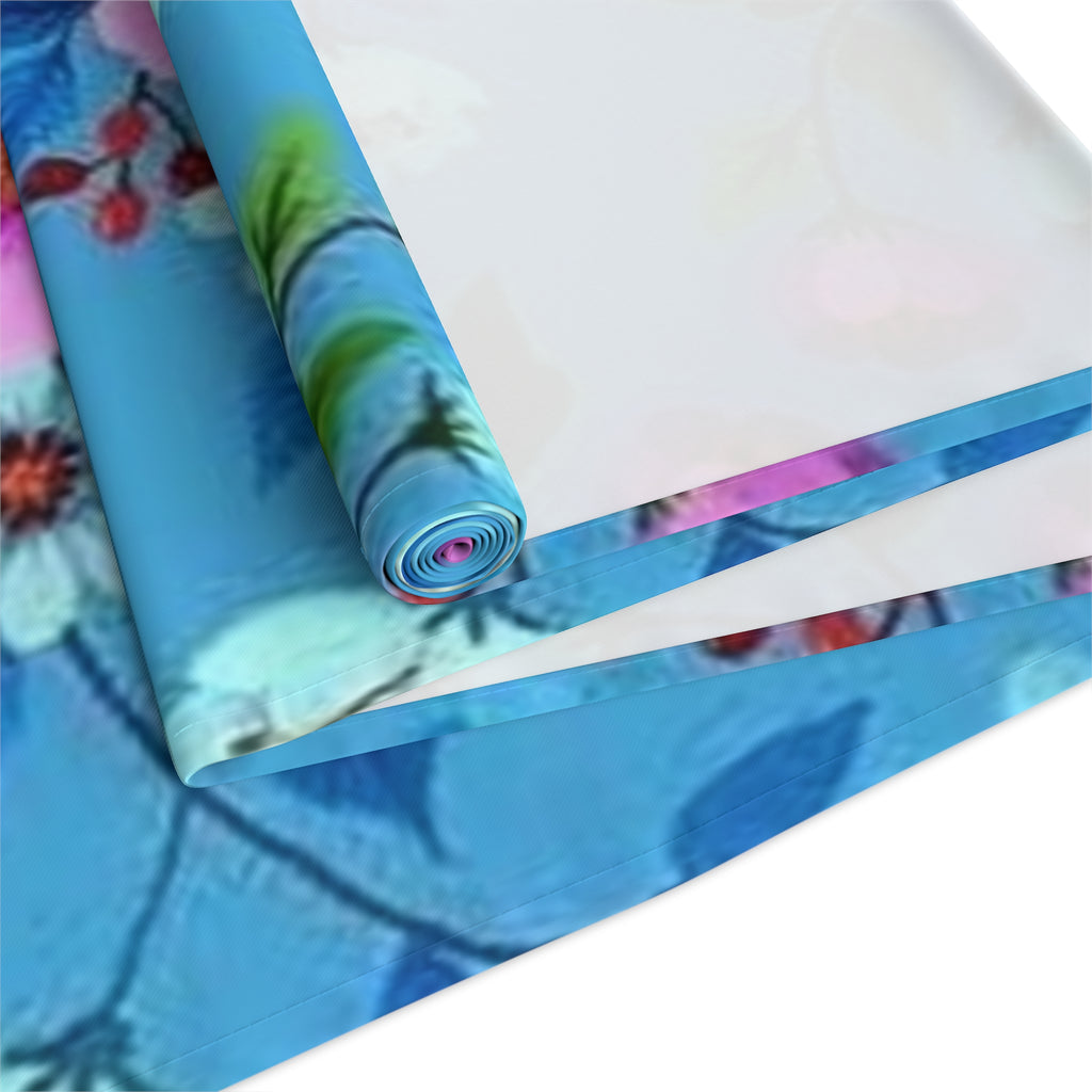 Blue Floral Table Runner – Spring Garden Cotton-Blend Dining Decor
