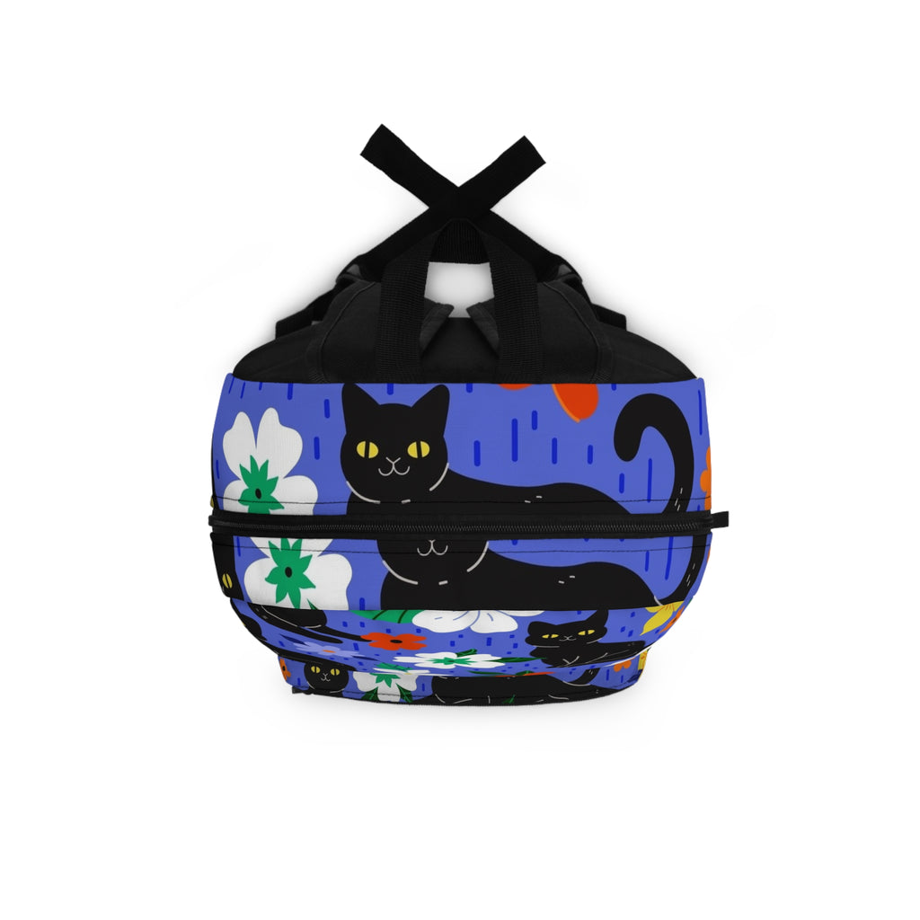 Black Cat Floral Backpack — Cute Cat Pattern School & Daypack
