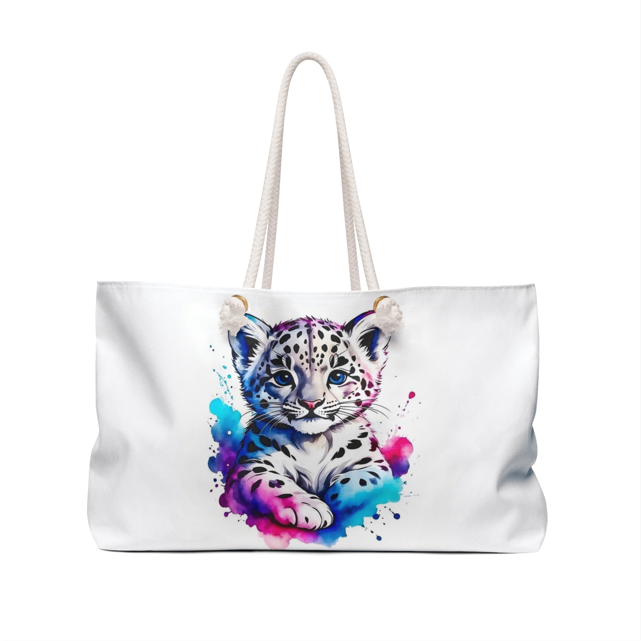 Butterfly & Snow Leopard Weekender Bag — Floral Blue Purple Travel Tote