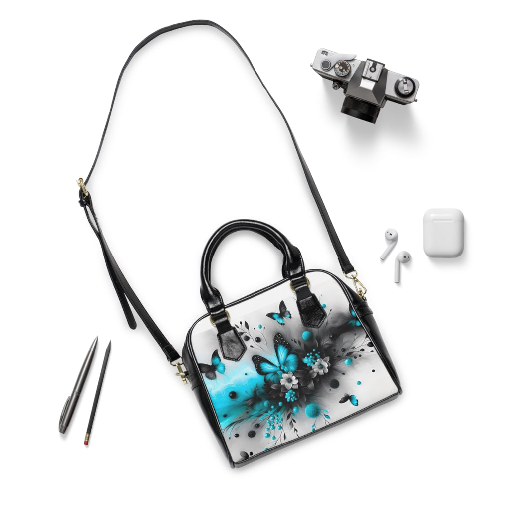 Butterfly Floral Shoulder Handbag — Teal Accent Satchel