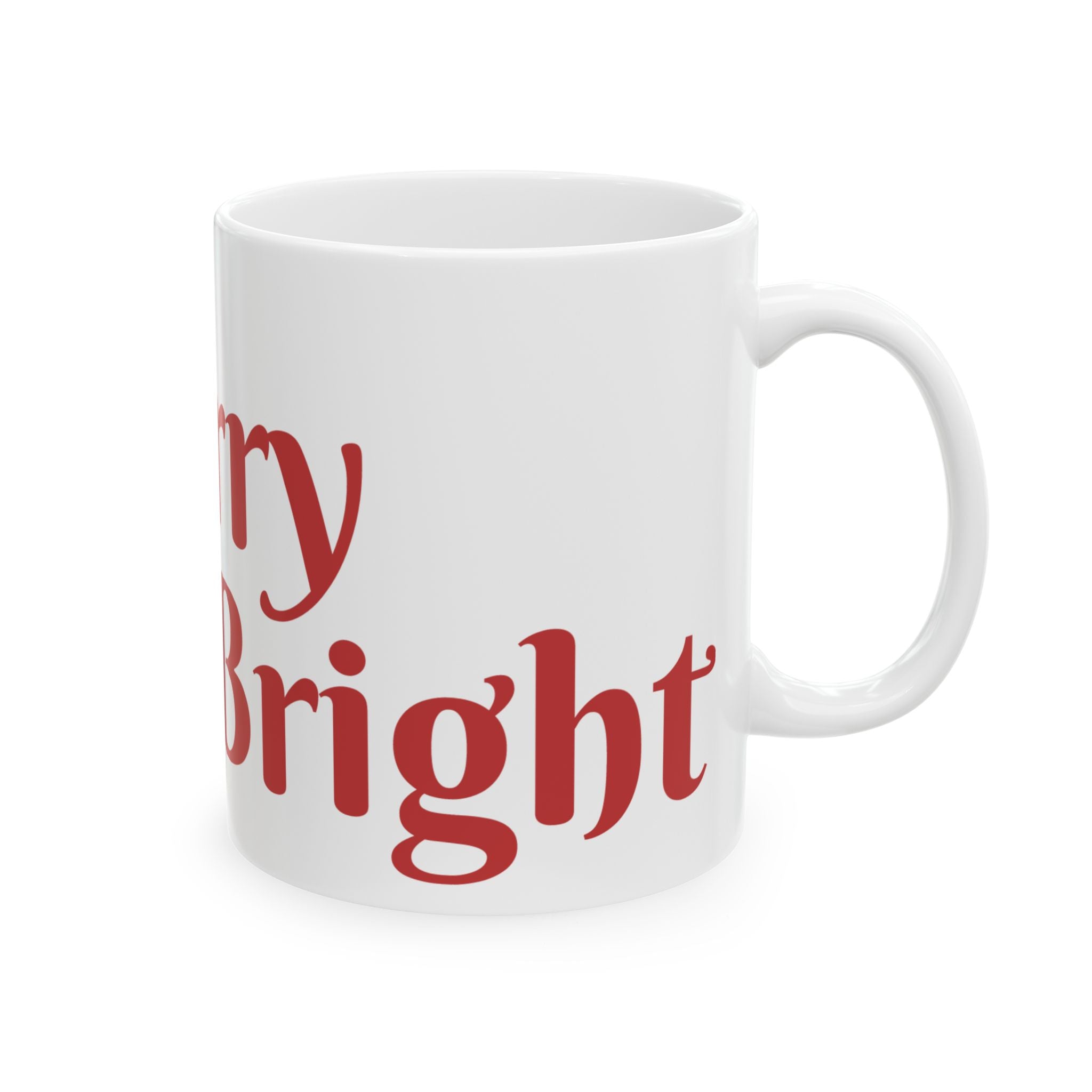Christmas Tree Mug — "Merry & Bright" Holiday Ceramic Coffee Cup (11oz, 15oz)