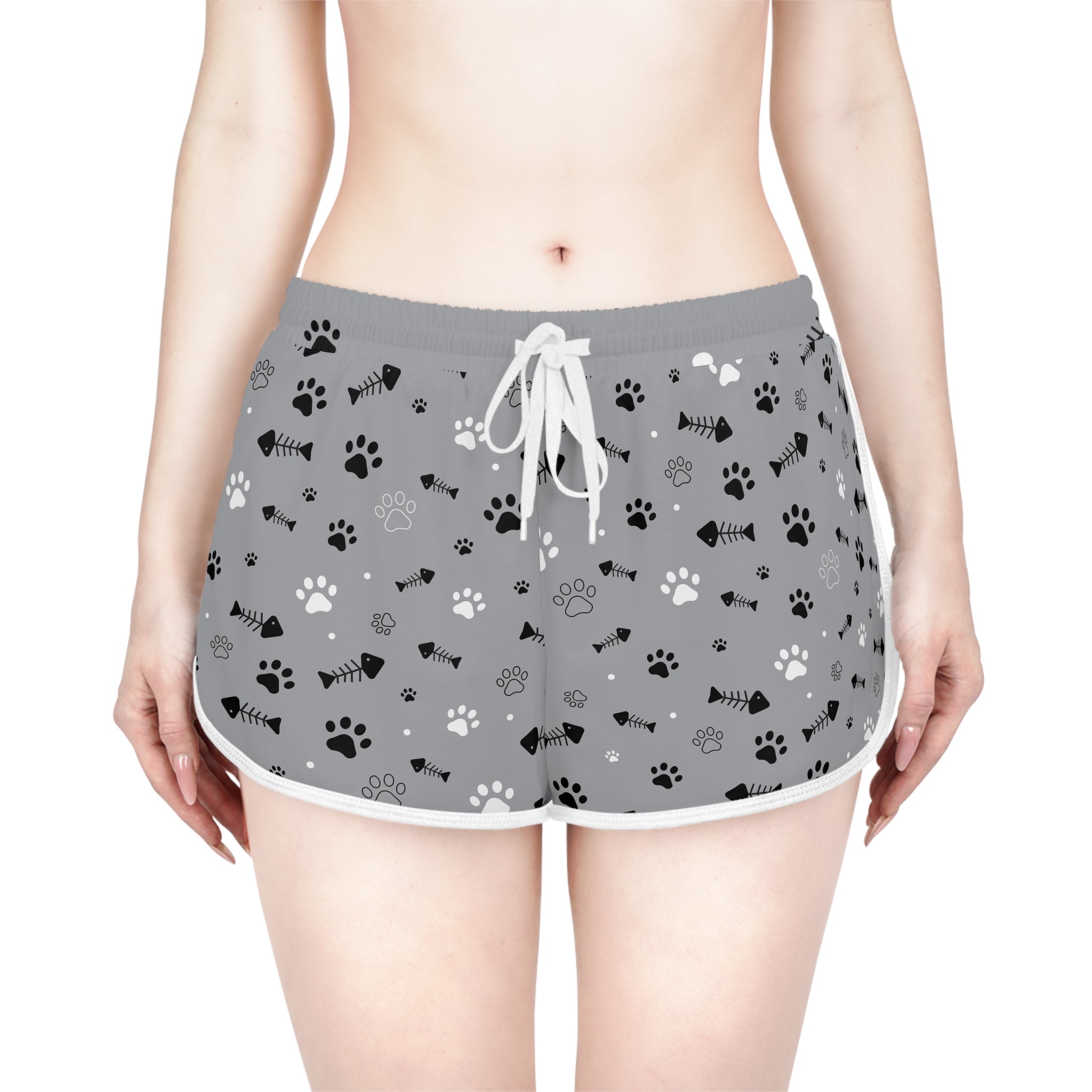 Cat Paw Print Lounge Shorts — Women's Relaxed AOP Sleep & Casual Shorts
