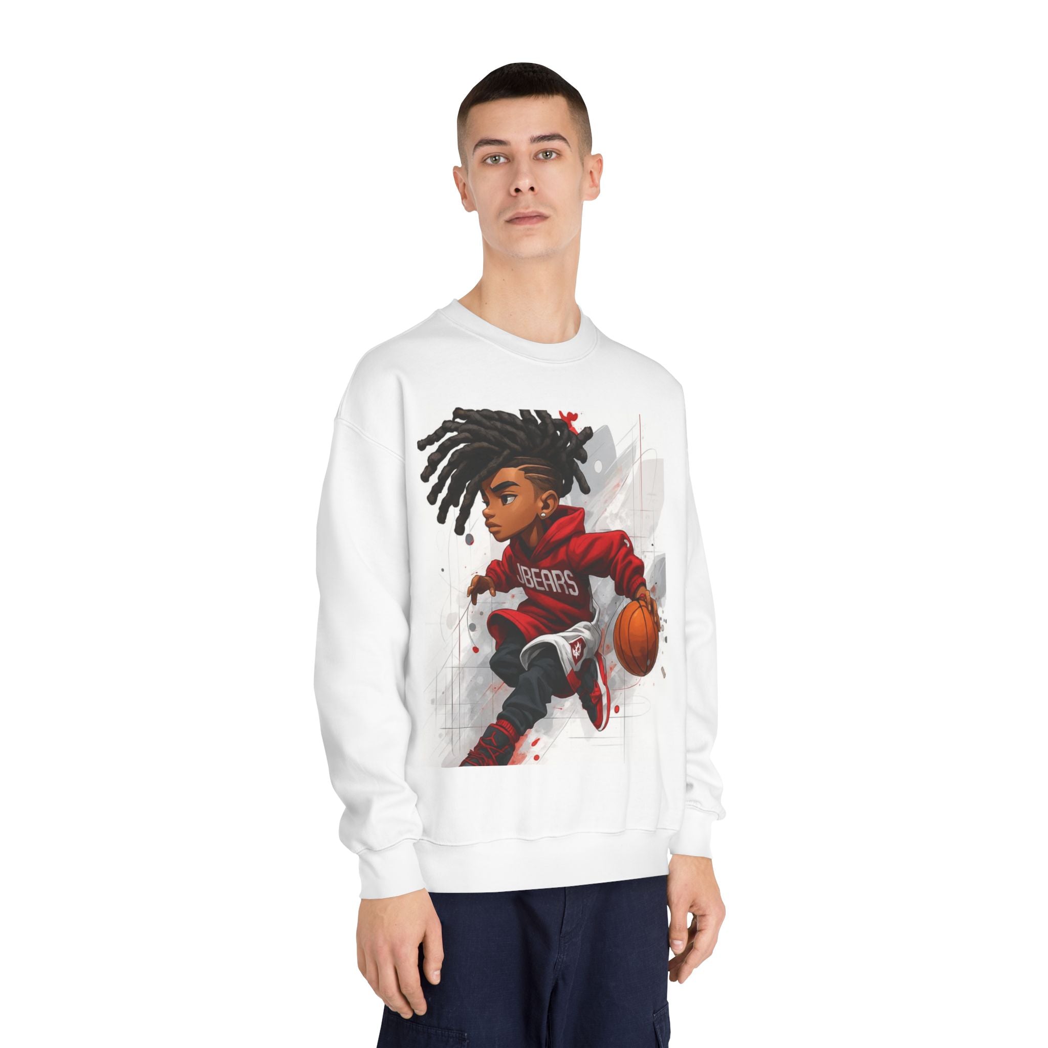 Basketball Kid Crewneck Sweatshirt — Youth Dreads Player Graphic