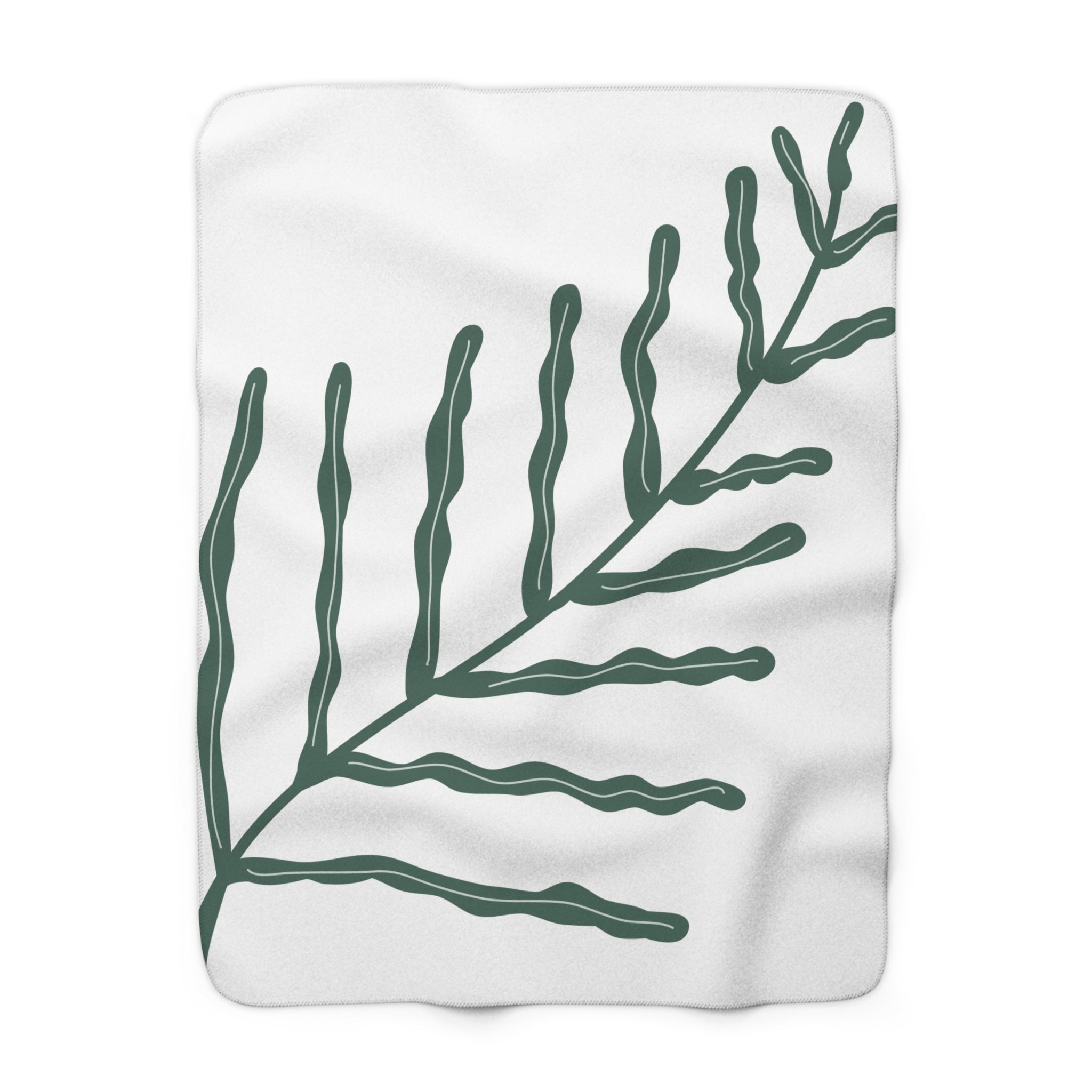 Botanical Sherpa Fleece Blanket — Minimal Green Leaf Cozy Throw