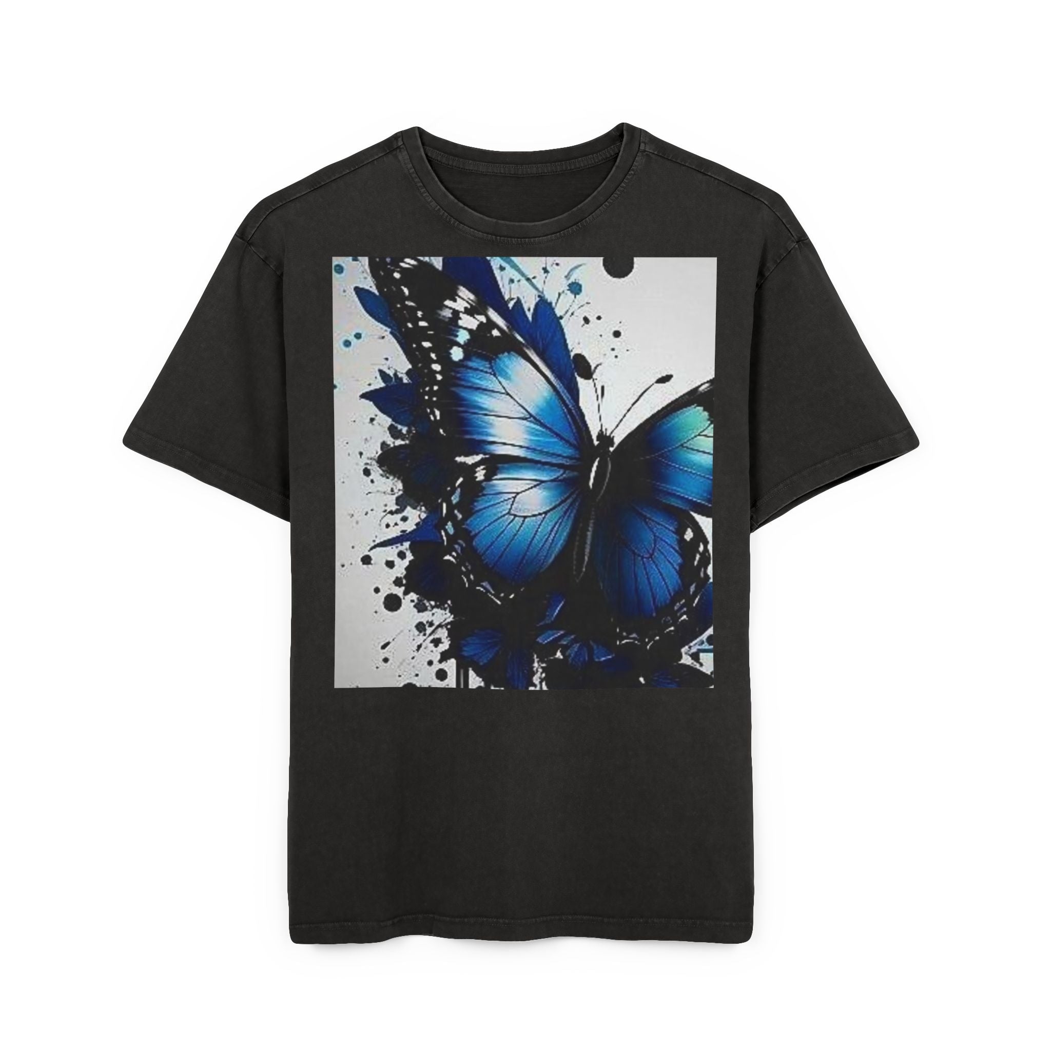 Blue Butterfly Graphic Tee — Acid Wash Oversized Men’s T-Shirt