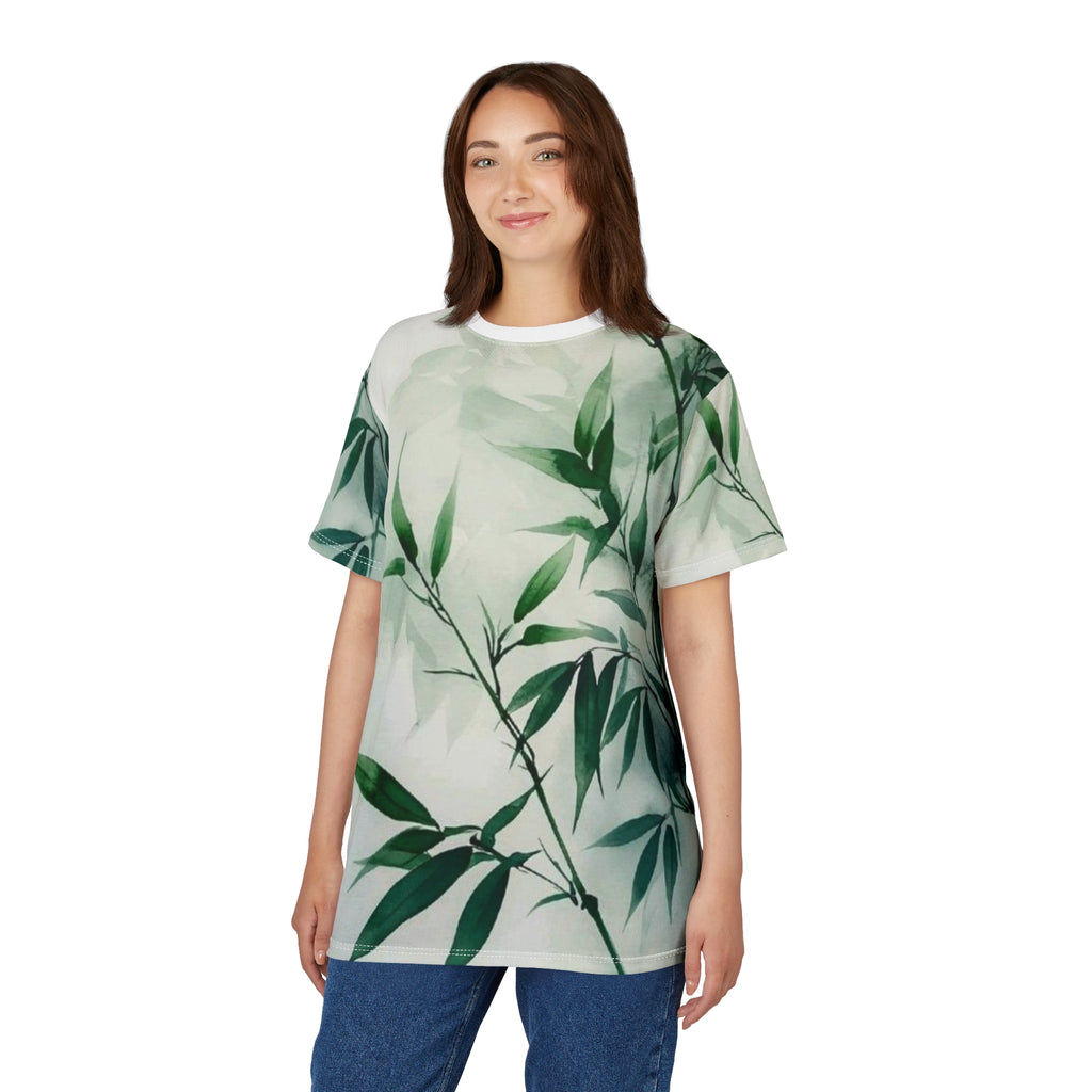Botanical Bamboo Print Tee — All‑Over Green Leaf T‑Shirt