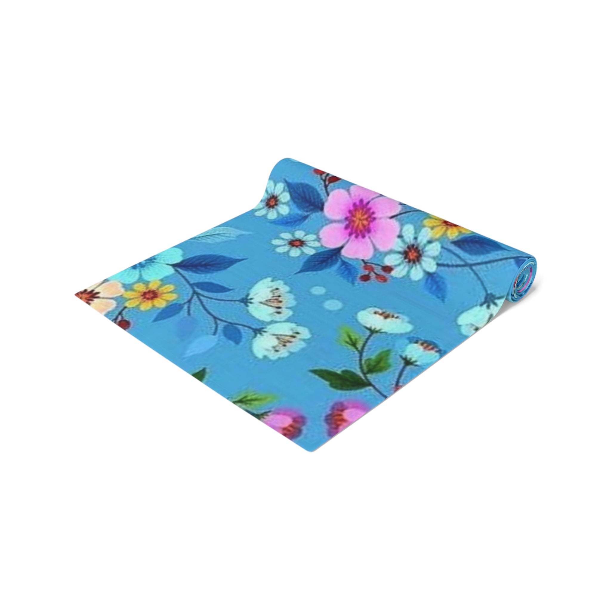 Blue Floral Table Runner – Spring Garden Cotton-Blend Dining Decor