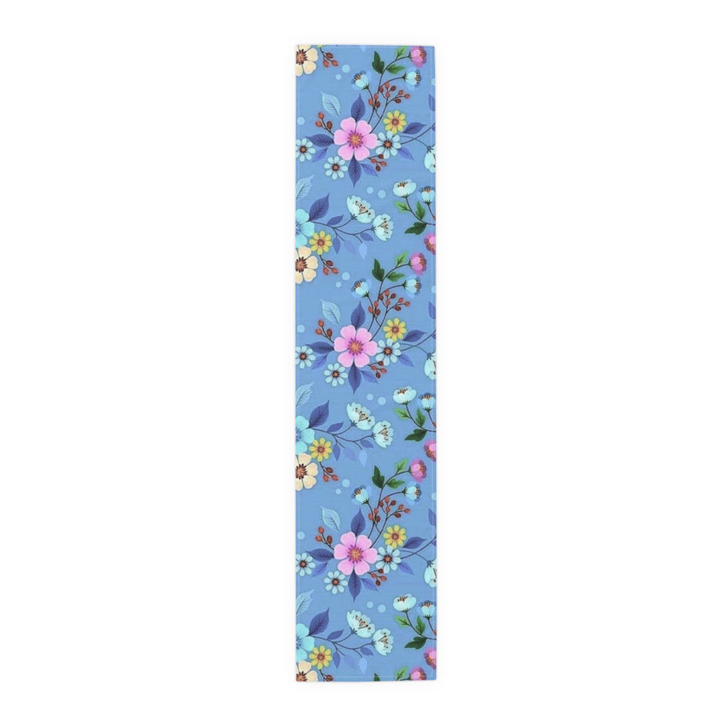 Blue Floral Table Runner – Spring Garden Cotton-Blend Dining Decor