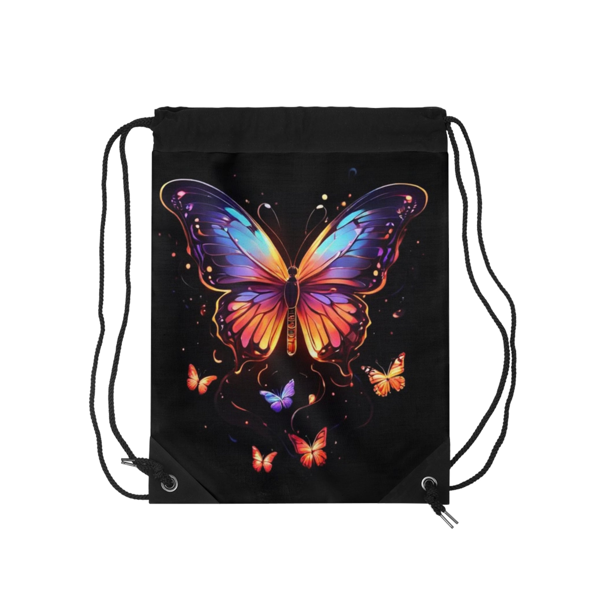 Butterfly Glow Drawstring Bag — Colorful Neon Butterfly Gym Sack