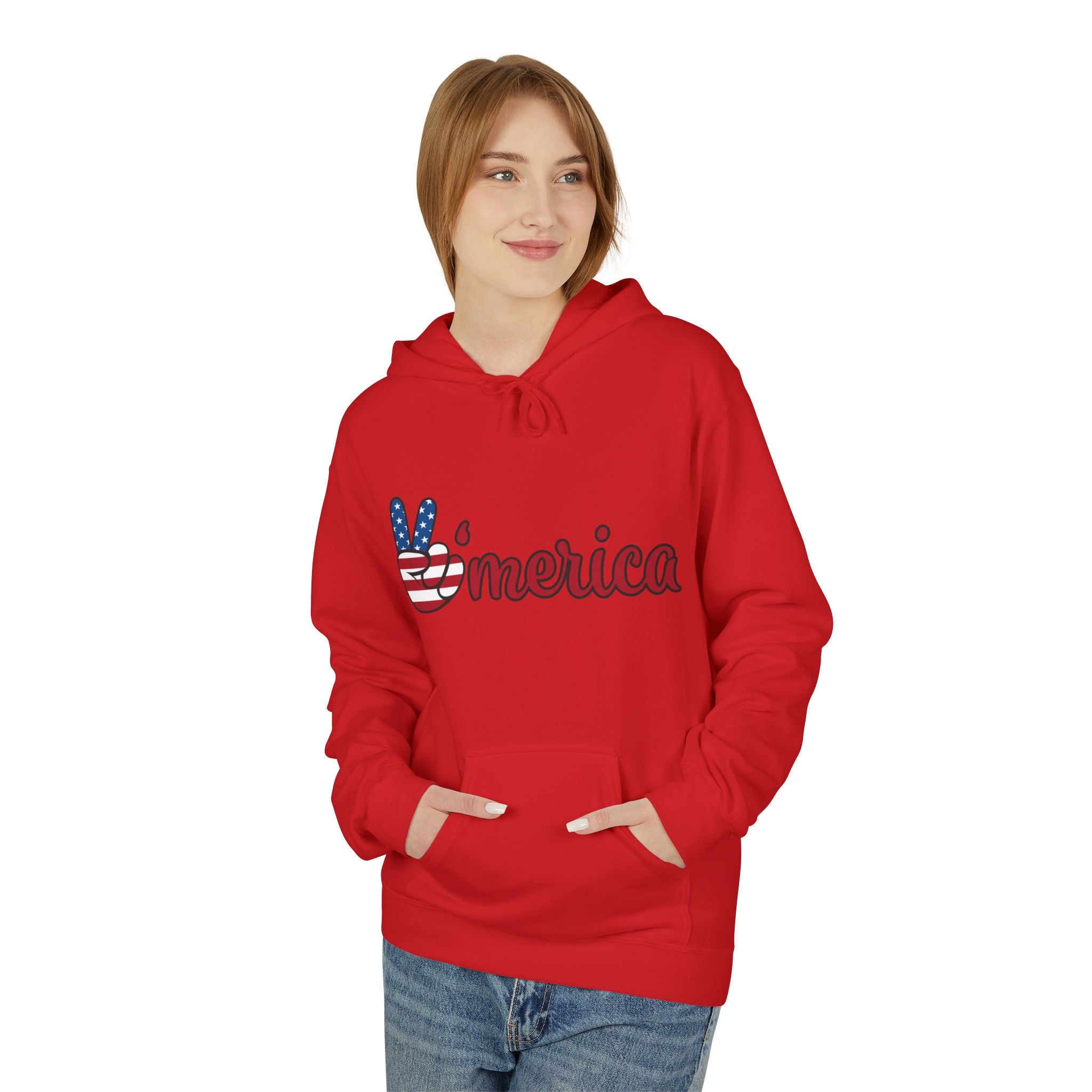 'Merica Peace Sign Hoodie – Patriotic American Flag Graphic Hoodie ("Just Do It" Back Print)