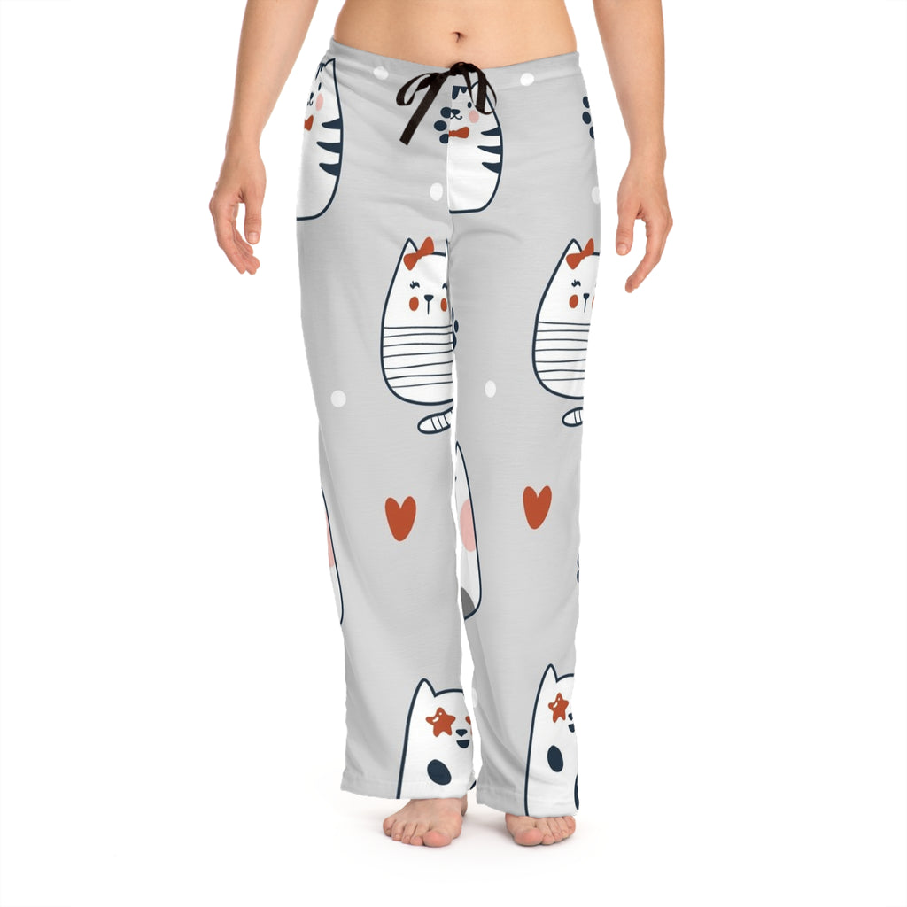 Cat Print Pajama Pants — Cute Grey Kawaii Cats Sleep Lounge Pants