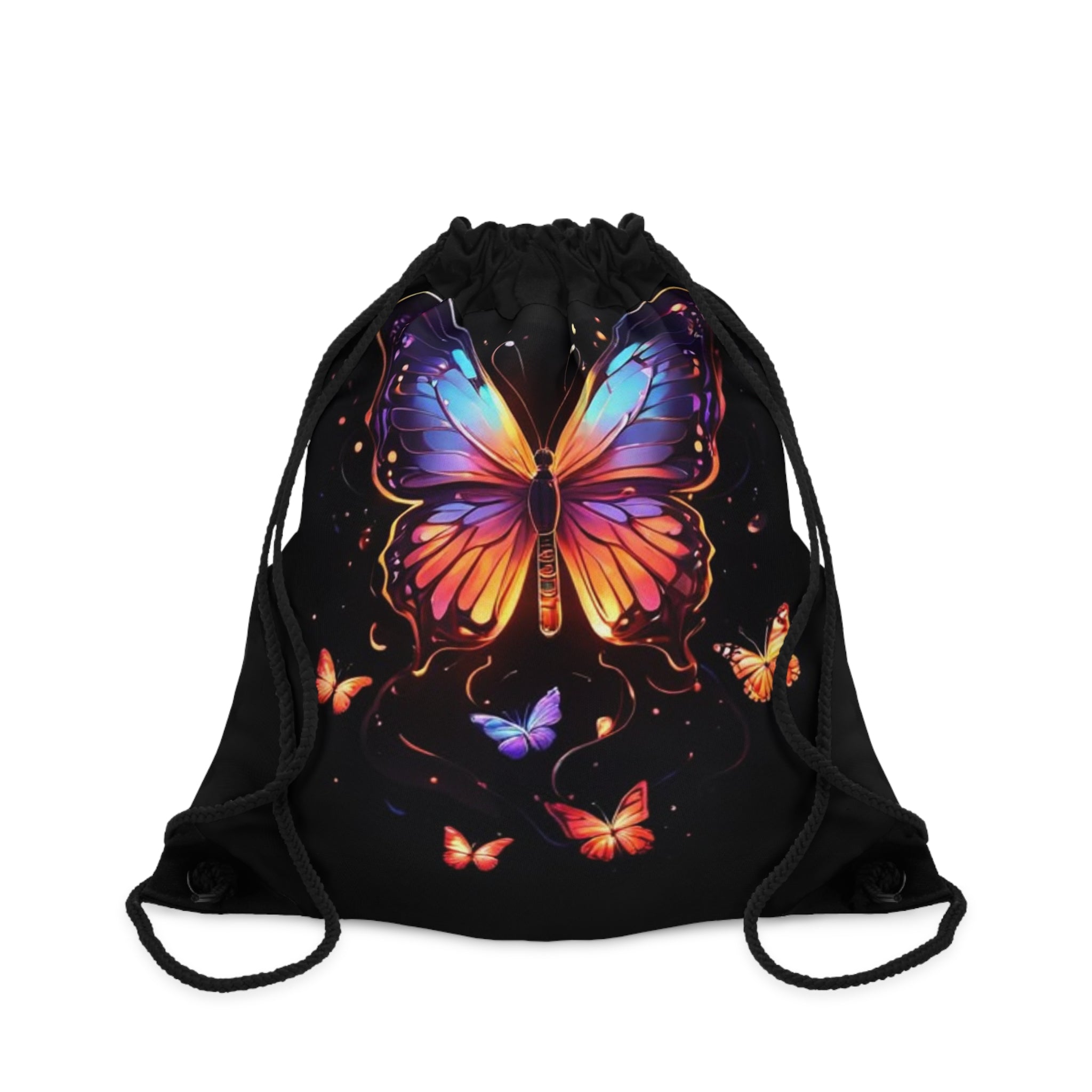 Butterfly Glow Drawstring Bag — Colorful Neon Butterfly Gym Sack