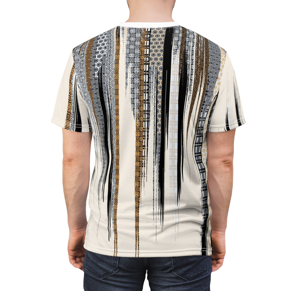 Abstract Neutral Stripe Tee — Modern Vertical Brushstroke All-Over Print