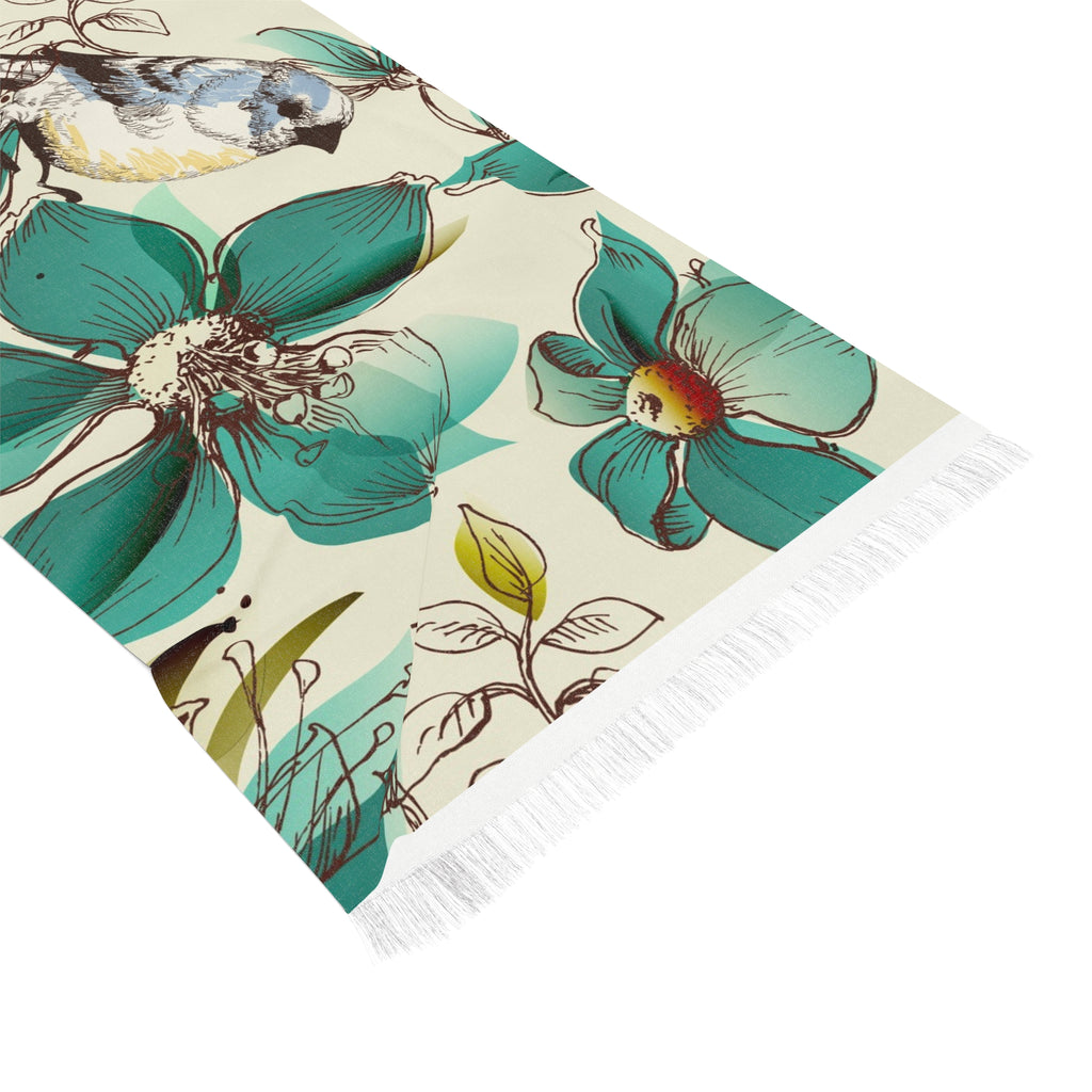Bird & Teal Floral Lightweight Scarf — Spring Garden Wrap