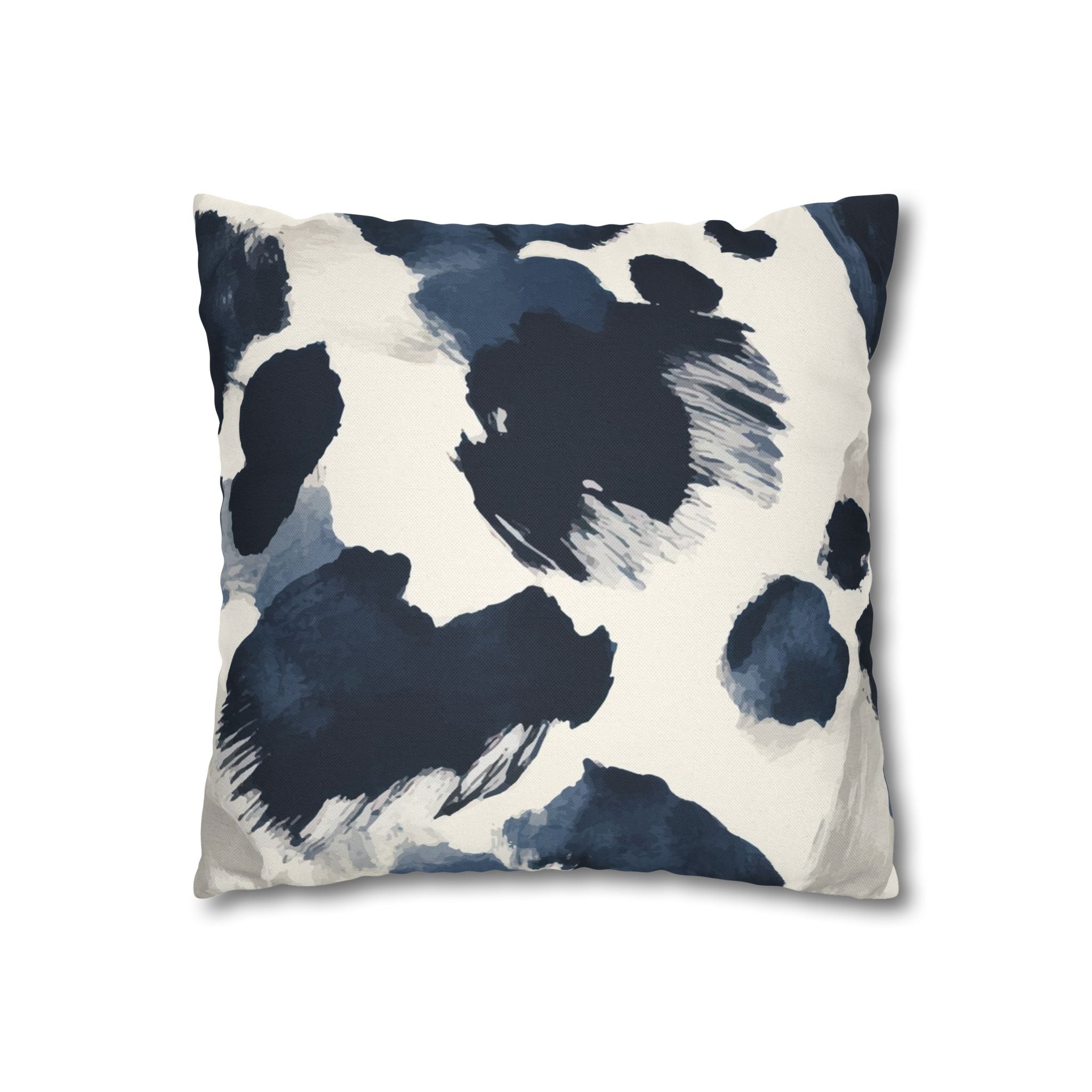 Abstract Indigo Cowhide Pillowcase — Blue Watercolor Throw Pillow Cover