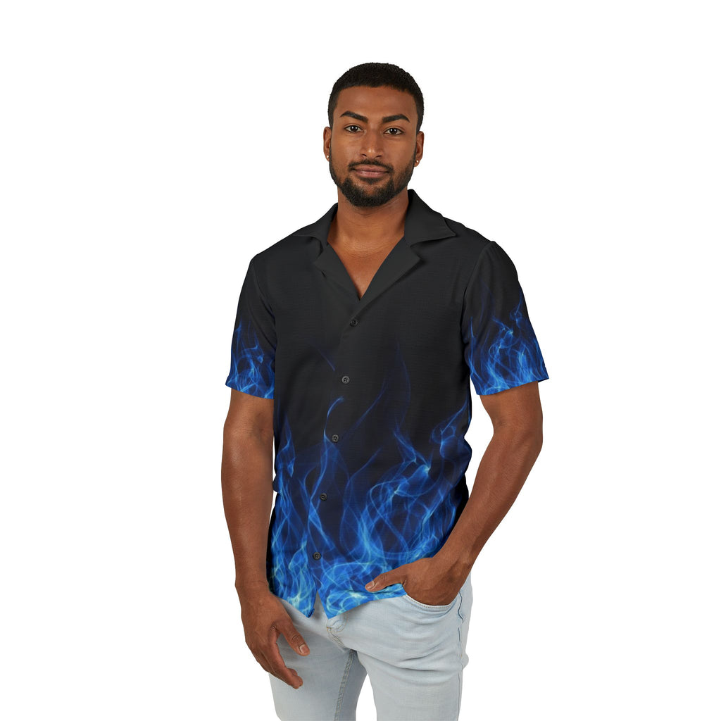 Blue Flame Hawaiian Camp Shirt — Men’s Short-Sleeve AOP Button-Up