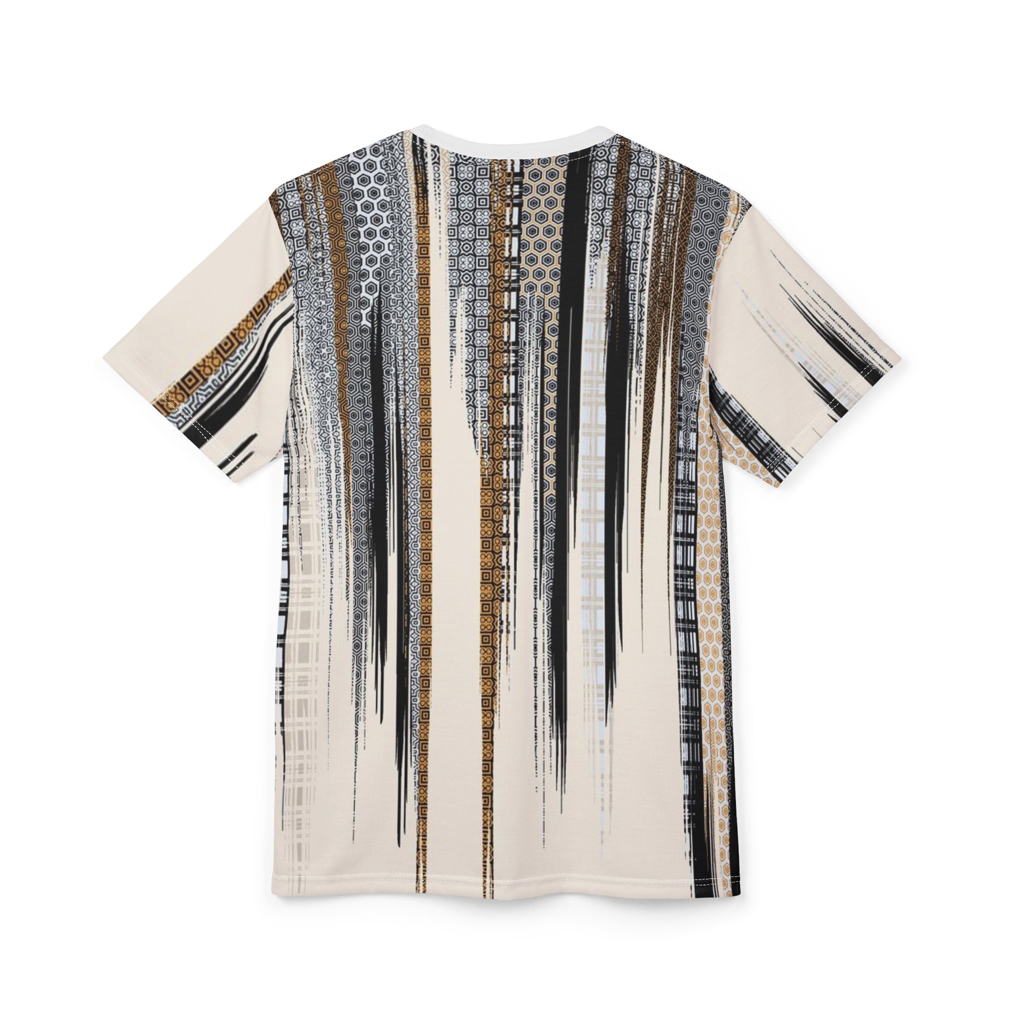 Abstract Neutral Stripe Tee — Modern Vertical Brushstroke All-Over Print