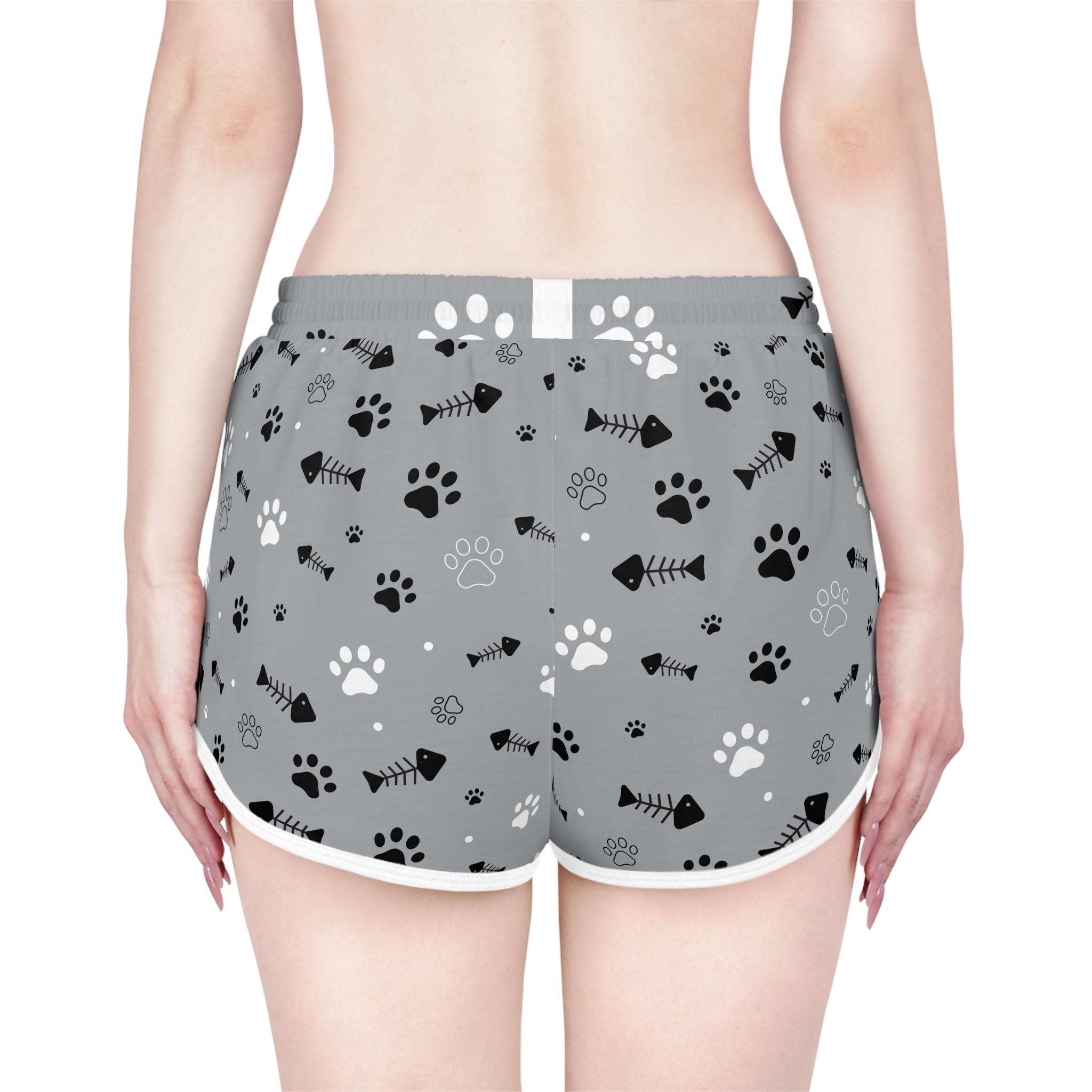 Cat Paw Print Lounge Shorts — Women's Relaxed AOP Sleep & Casual Shorts