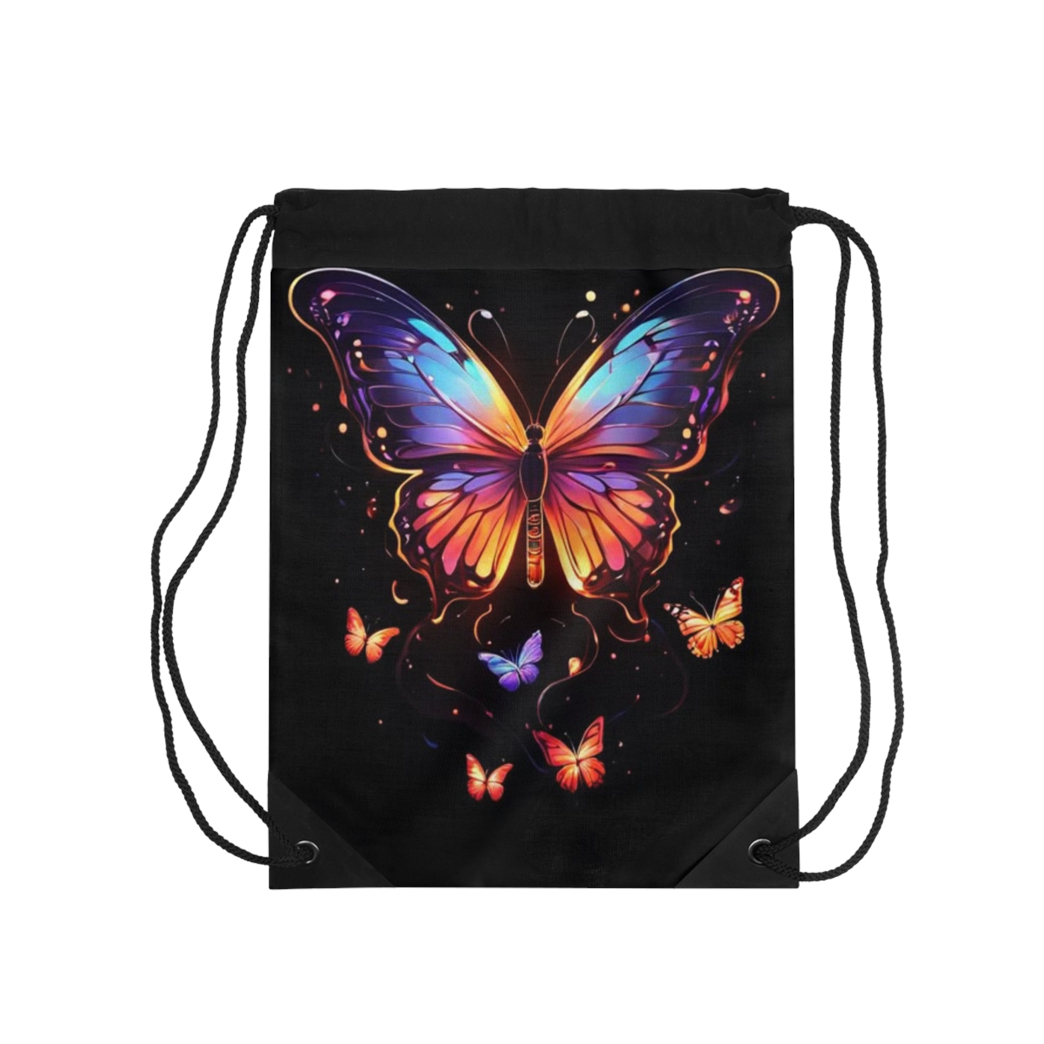 Butterfly Glow Drawstring Bag — Colorful Neon Butterfly Gym Sack