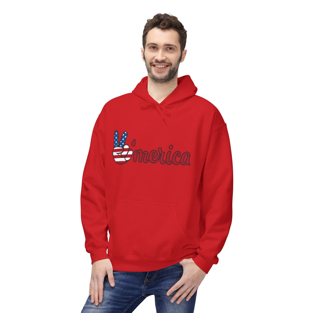 'Merica Peace Sign Hoodie – Patriotic American Flag Graphic Hoodie ("Just Do It" Back Print)