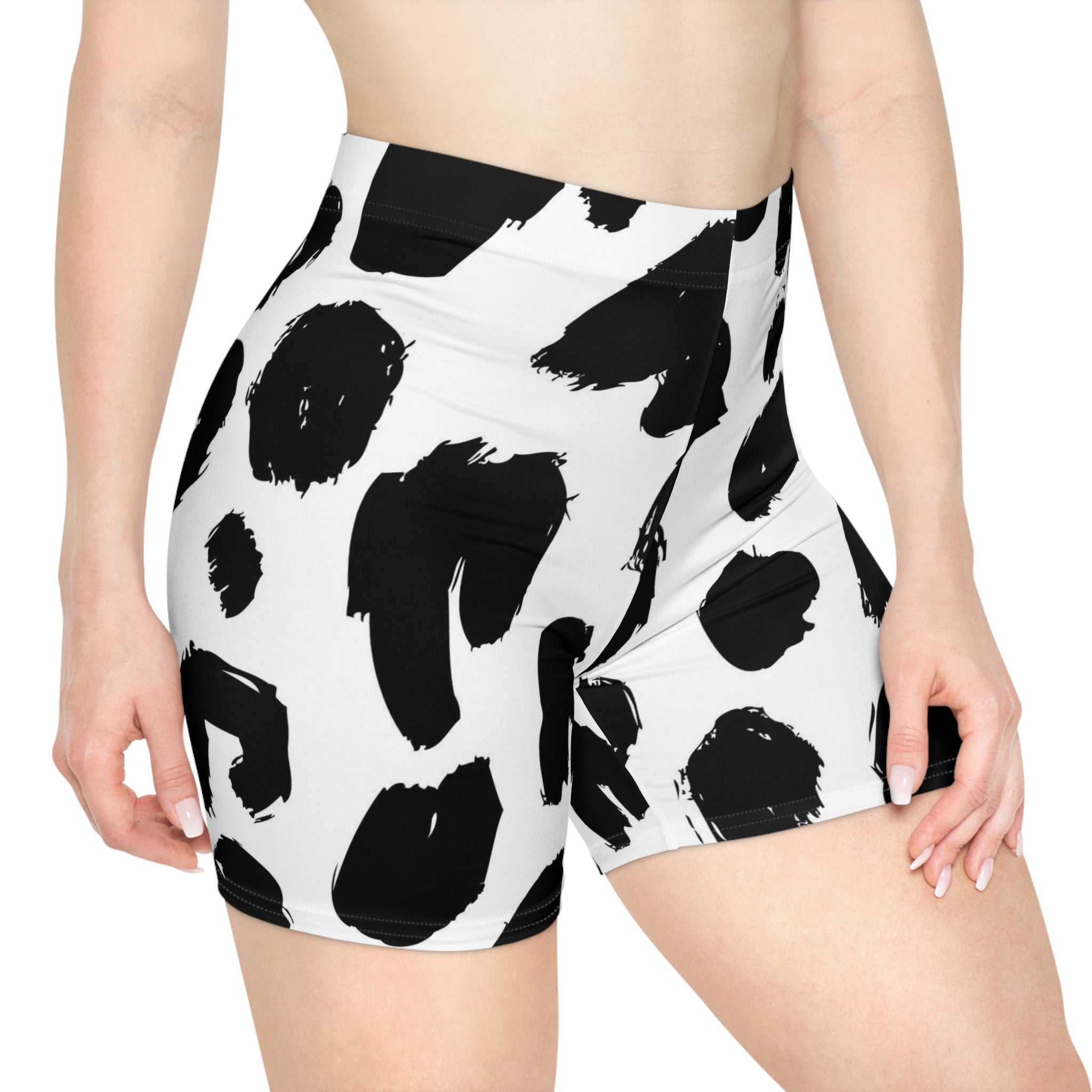 Black & White Brushstroke Leopard Biker Shorts
