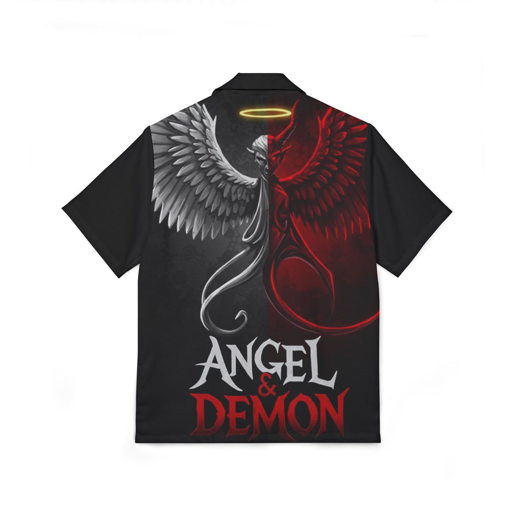 Angel & Demon Hawaiian Camp Shirt — Two-Tone Gothic AOP Button-Up