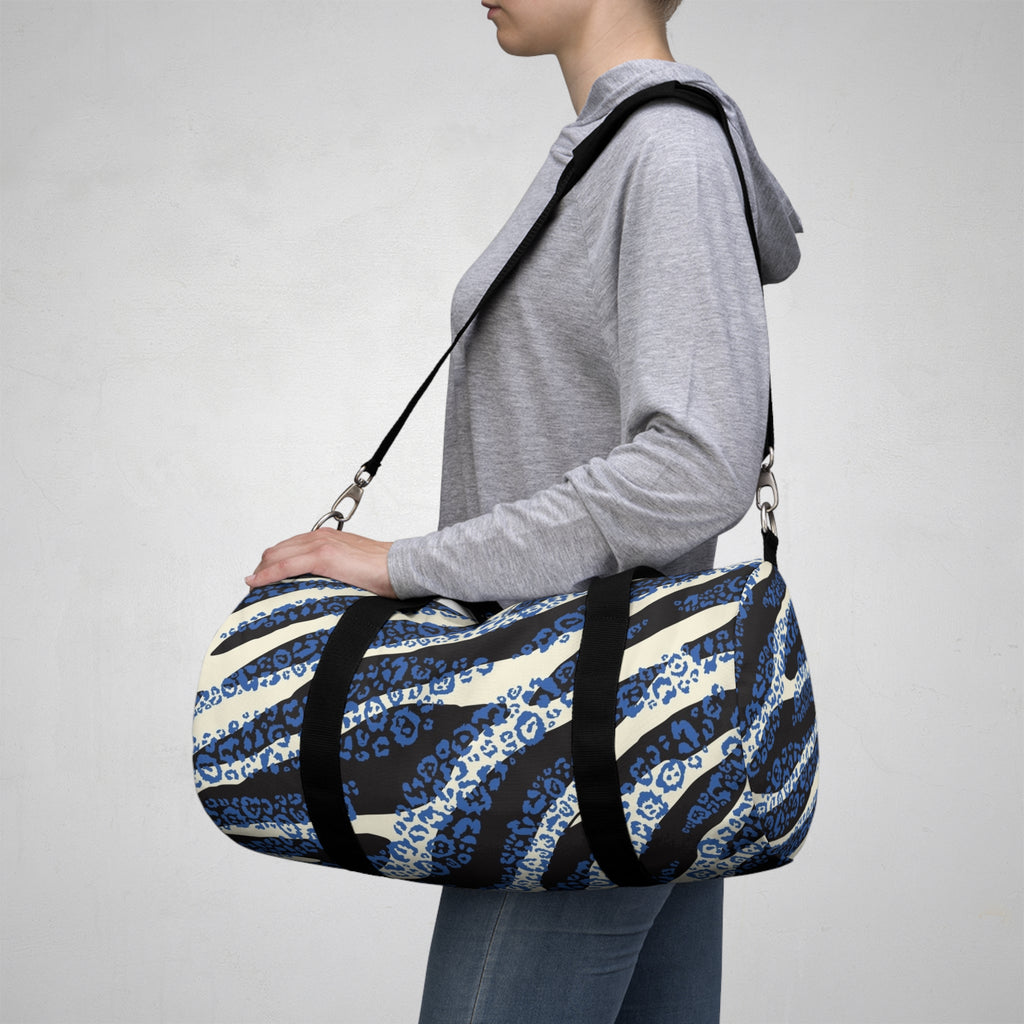 Blue Leopard Zebra Print Duffel Bag — Animal Print Travel Gym Bag