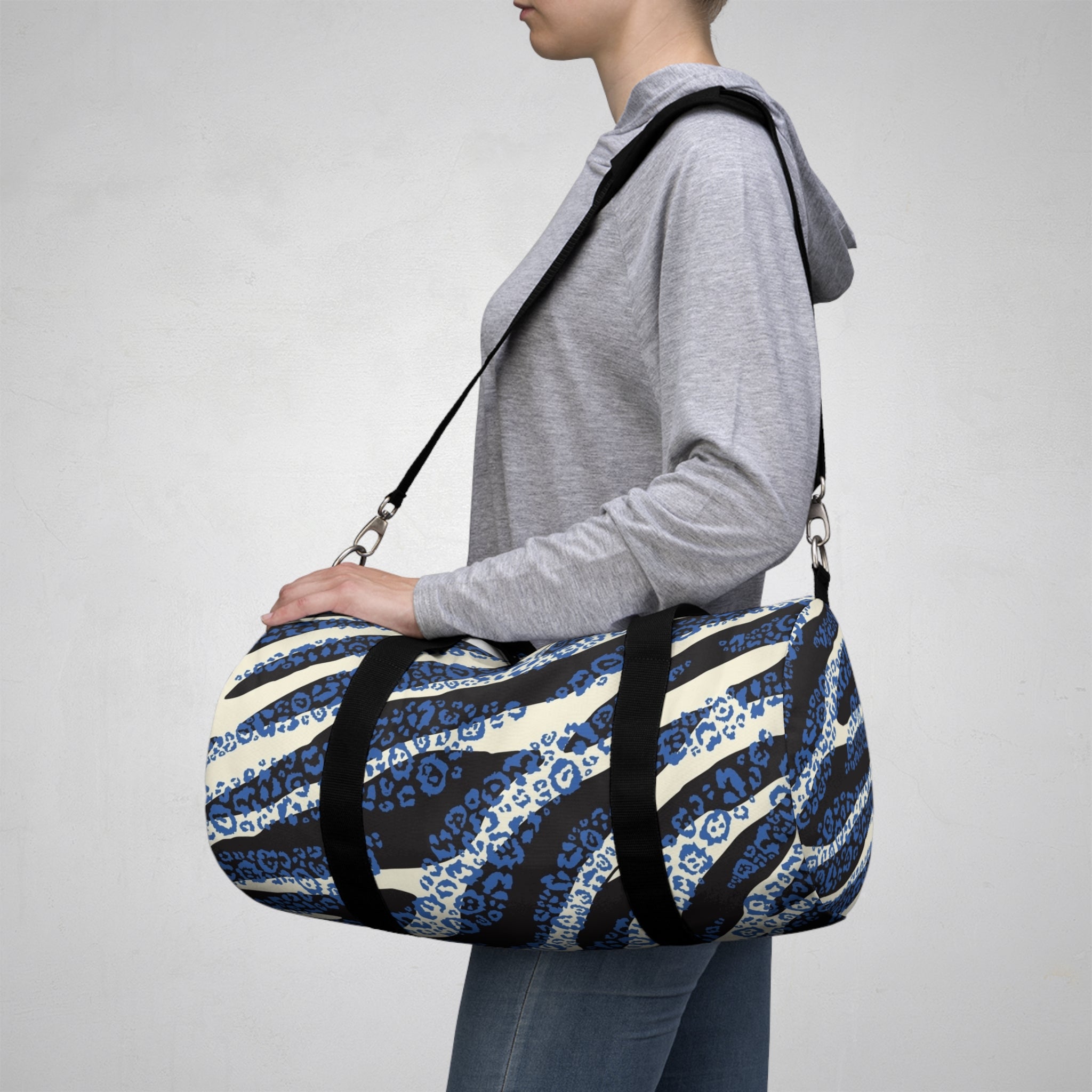 Blue Leopard Zebra Print Duffel Bag — Animal Print Travel Gym Bag