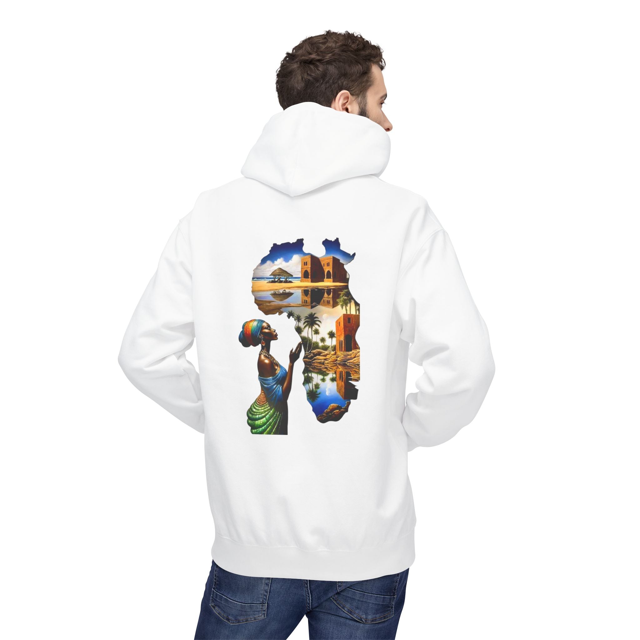 African Silhouette Hoodie — Colorful Safari & Village Landscape Design