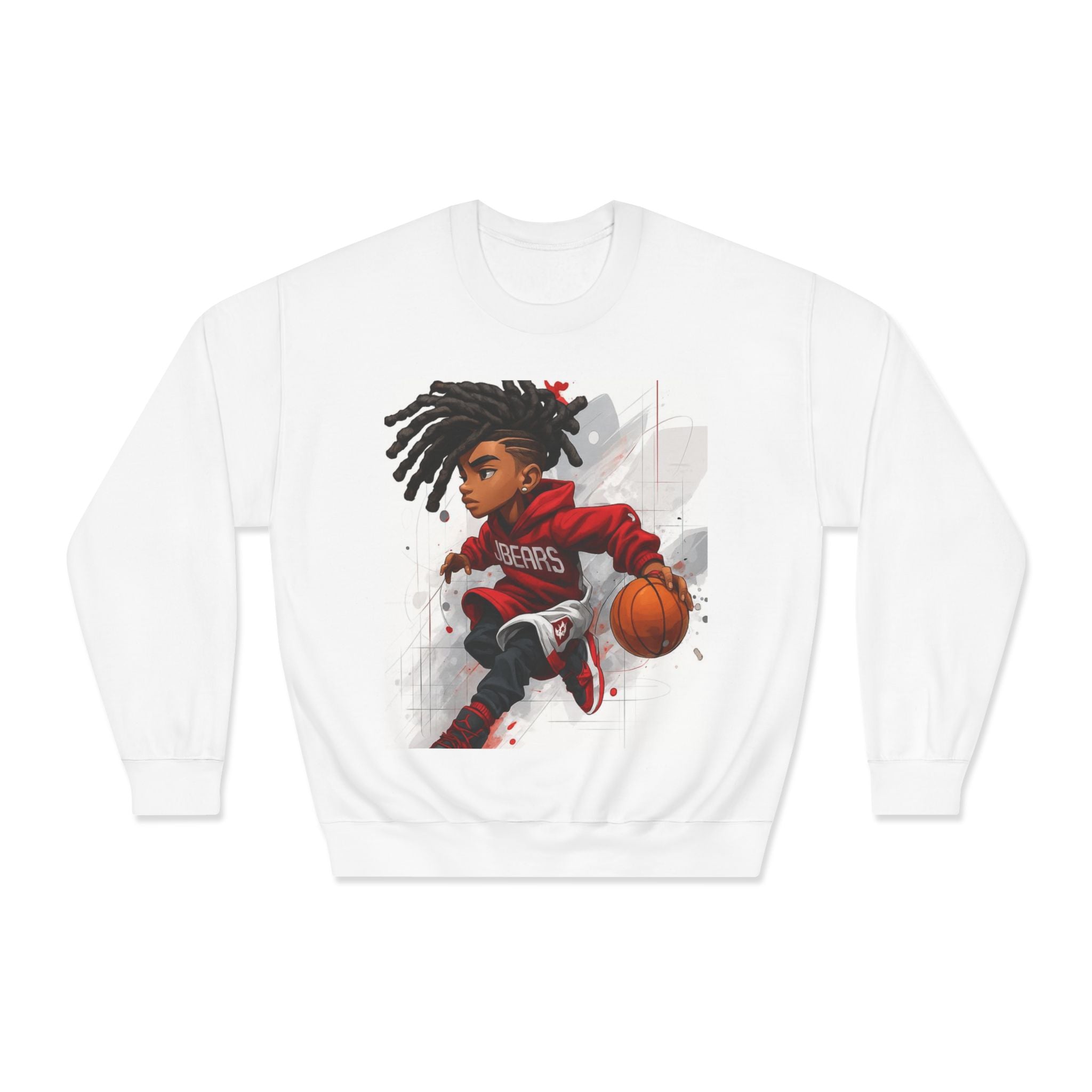 Basketball Kid Crewneck Sweatshirt — Youth Dreads Player Graphic