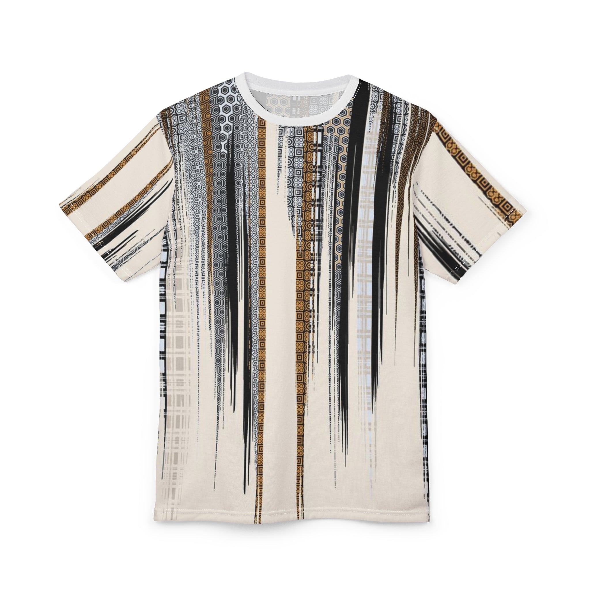 Abstract Neutral Stripe Tee — Modern Vertical Brushstroke All-Over Print