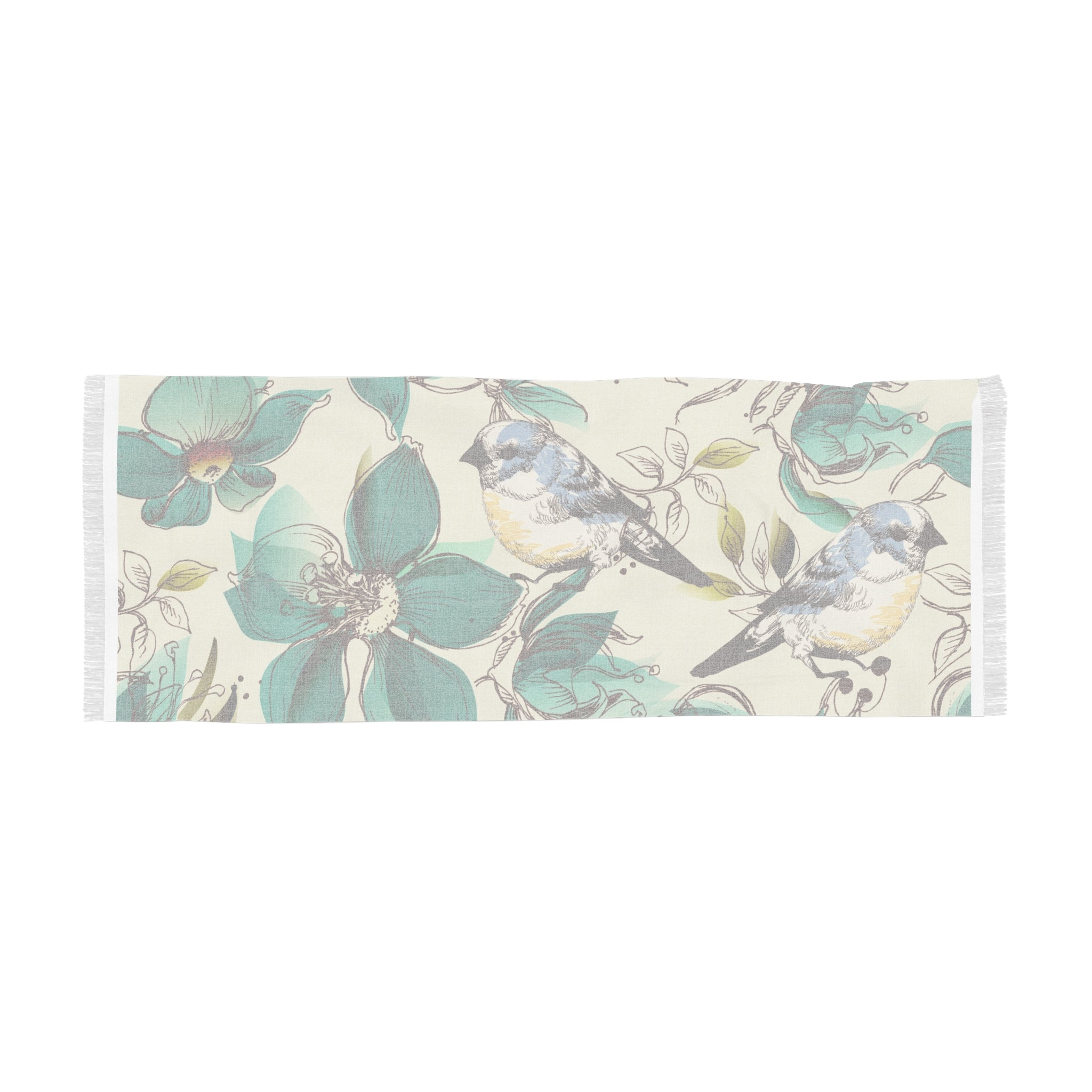 Bird & Teal Floral Lightweight Scarf — Spring Garden Wrap