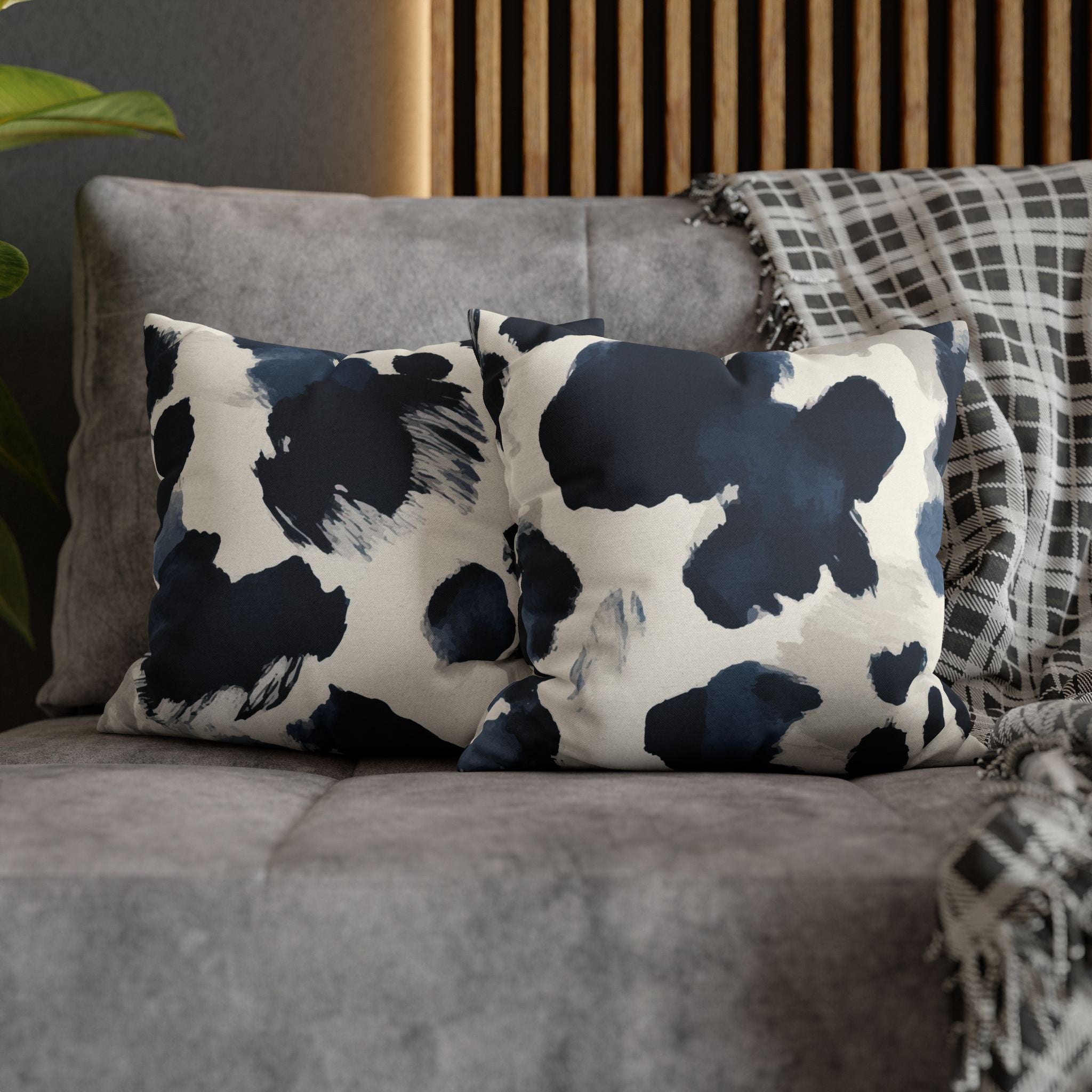 Abstract Indigo Cowhide Pillowcase — Blue Watercolor Throw Pillow Cover