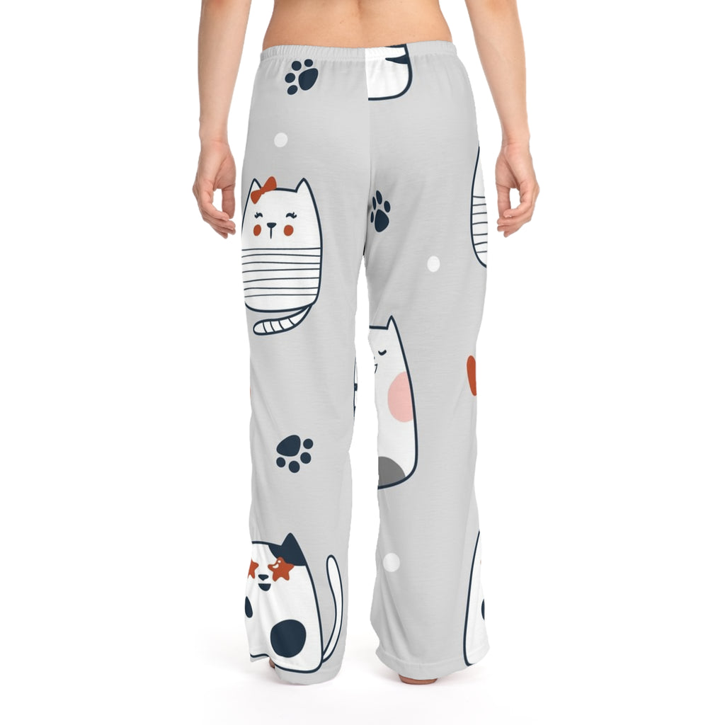 Cat Print Pajama Pants — Cute Grey Kawaii Cats Sleep Lounge Pants