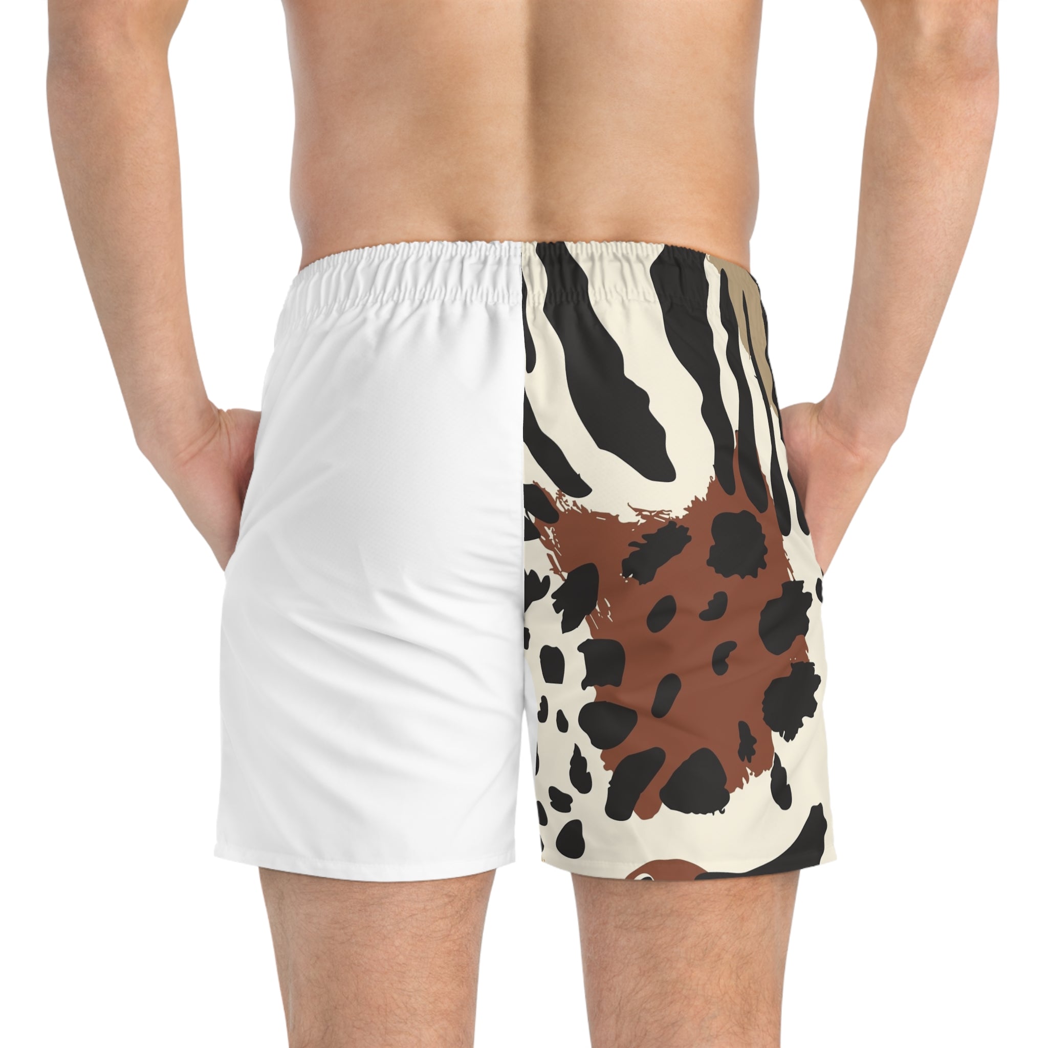 Animal Print Swim Trunks — Neutral Safari Pattern