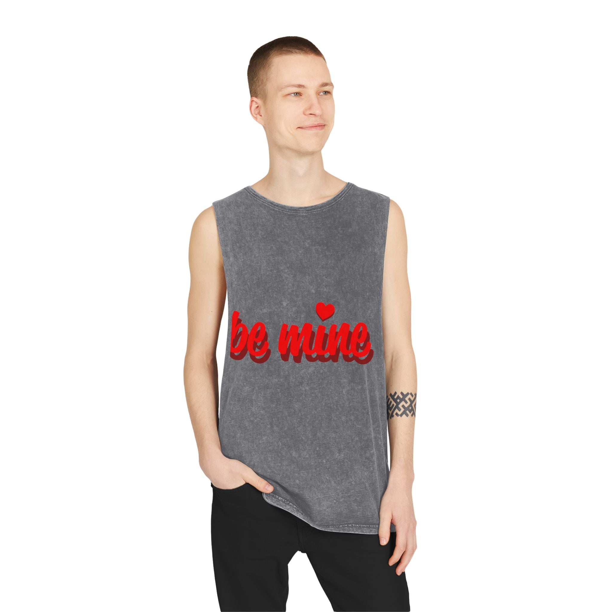 Be Mine Tank Top — Valentine Heart Graphic Stonewash Tank