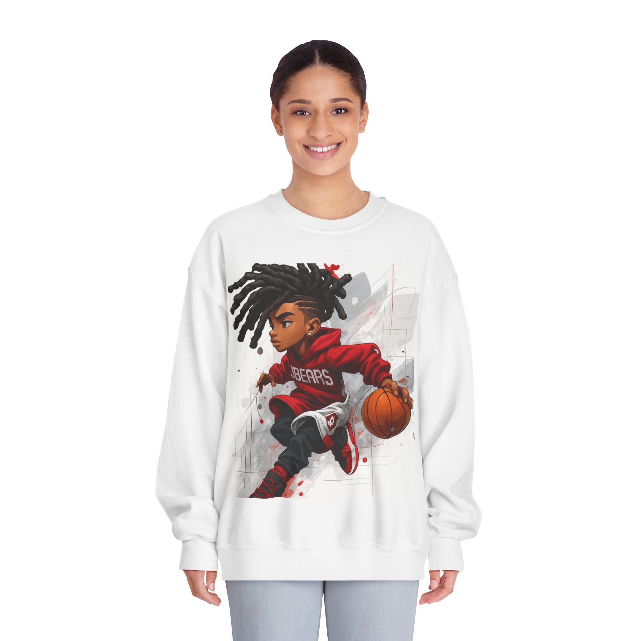 Basketball Kid Crewneck Sweatshirt — Youth Dreads Player Graphic