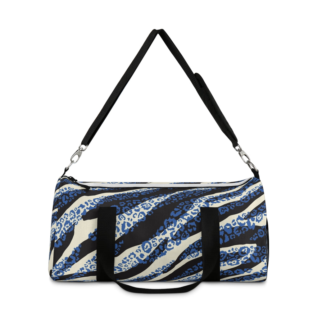 Blue Leopard Zebra Print Duffel Bag — Animal Print Travel Gym Bag