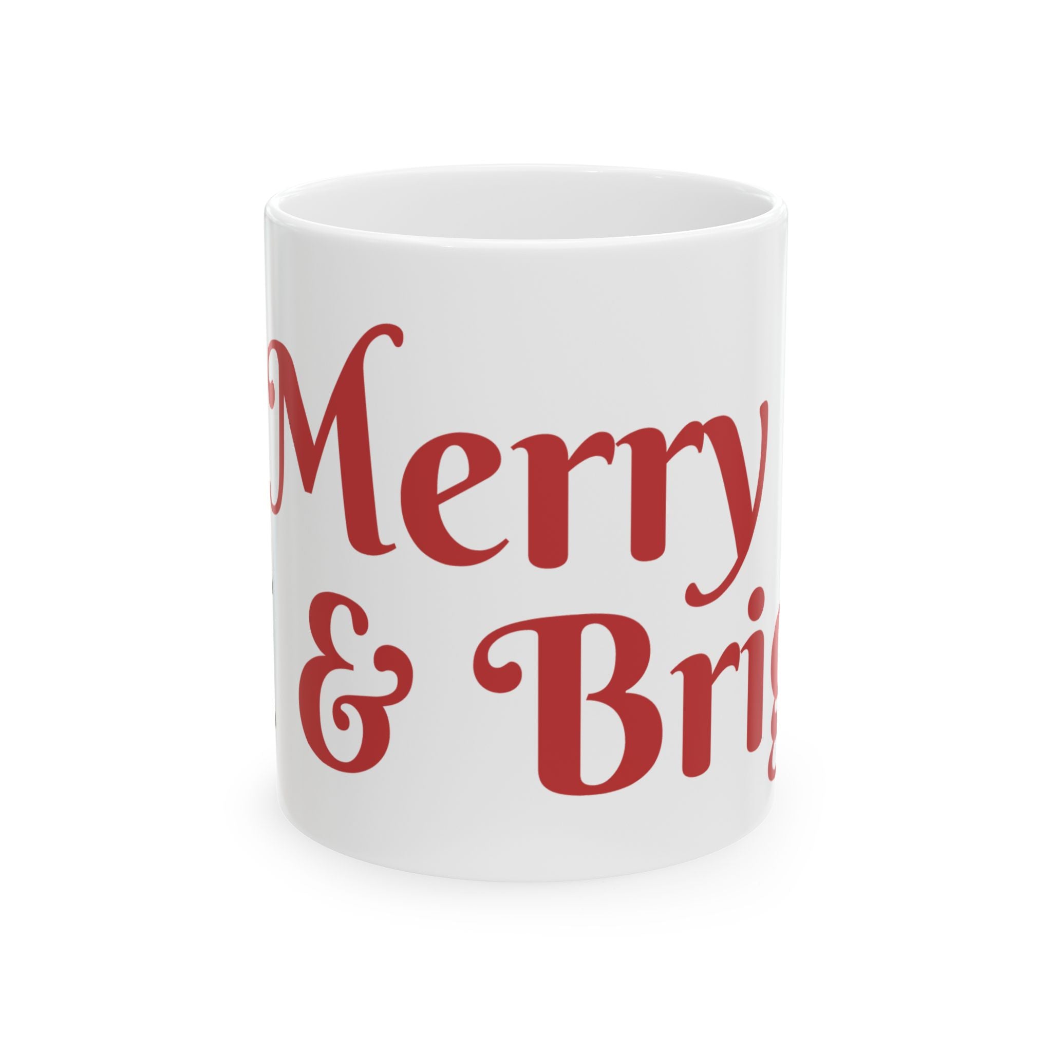 Christmas Tree Mug — "Merry & Bright" Holiday Ceramic Coffee Cup (11oz, 15oz)