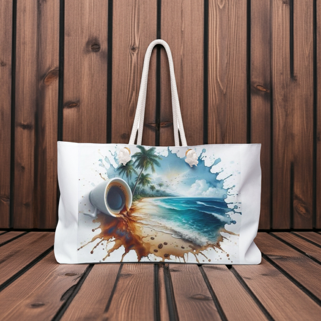 Beach Scene Weekender Bag — Coastal Coffee & Flip-Flop Travel Tote