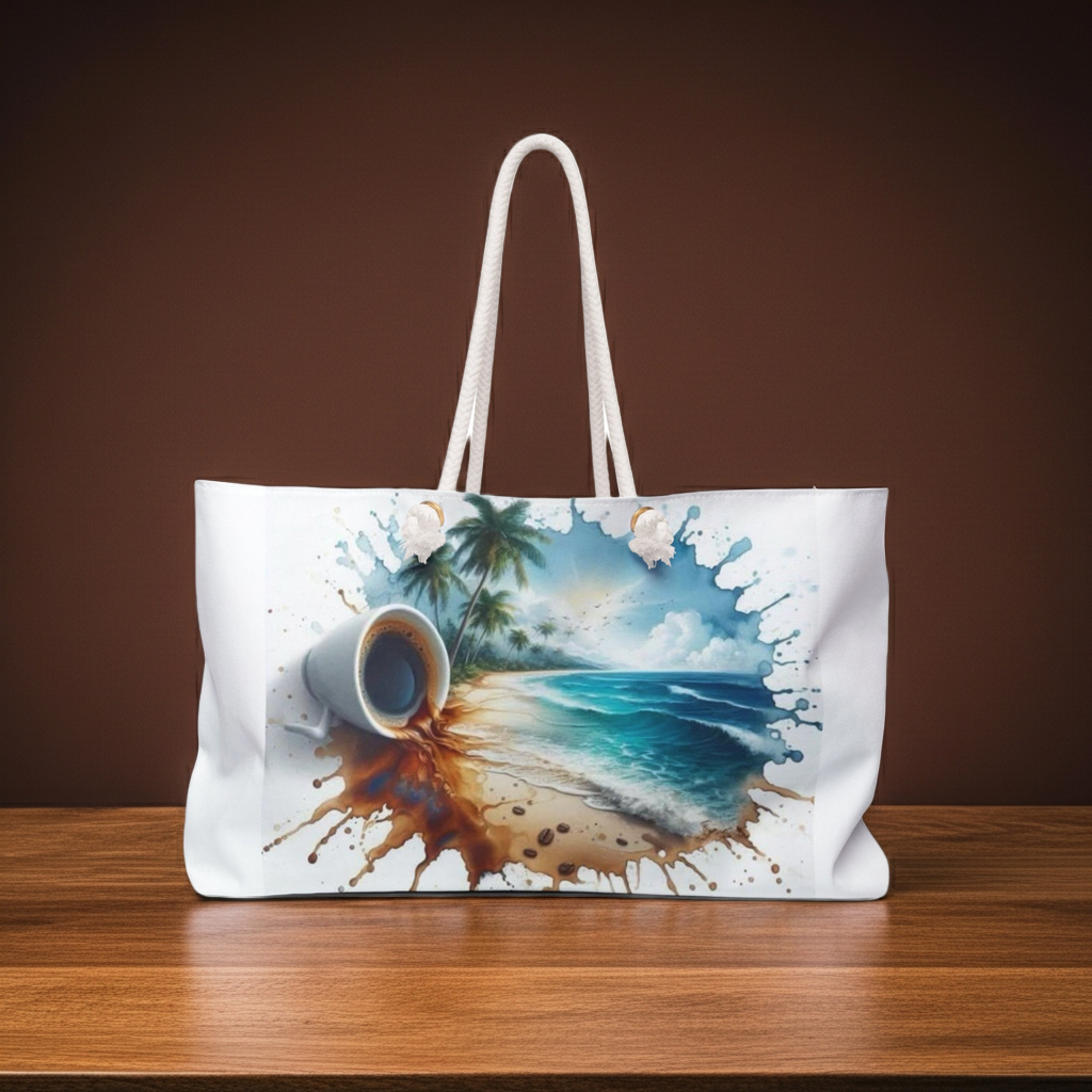 Beach Scene Weekender Bag — Coastal Coffee & Flip-Flop Travel Tote